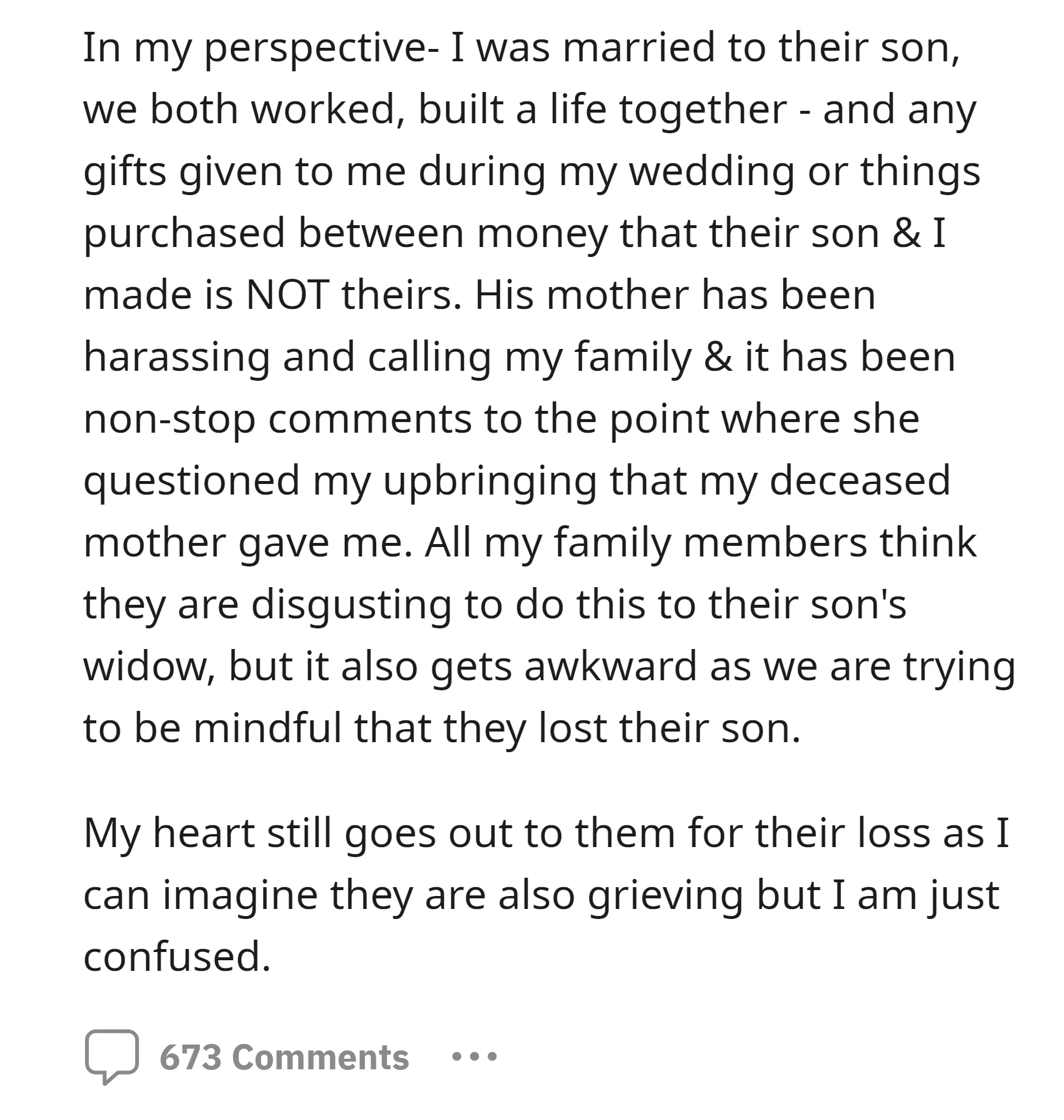 OP thought that the gifts received during her marriage weren't her in-laws' property