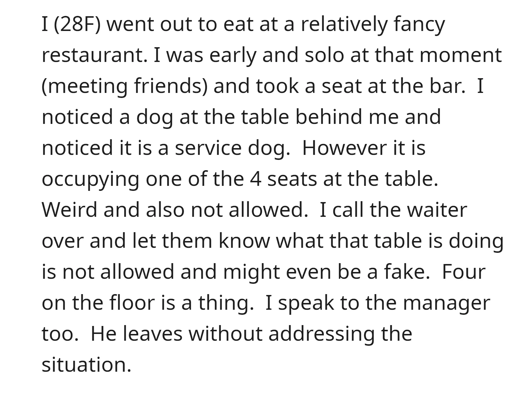a dog occupying one of the 4 seats at the table