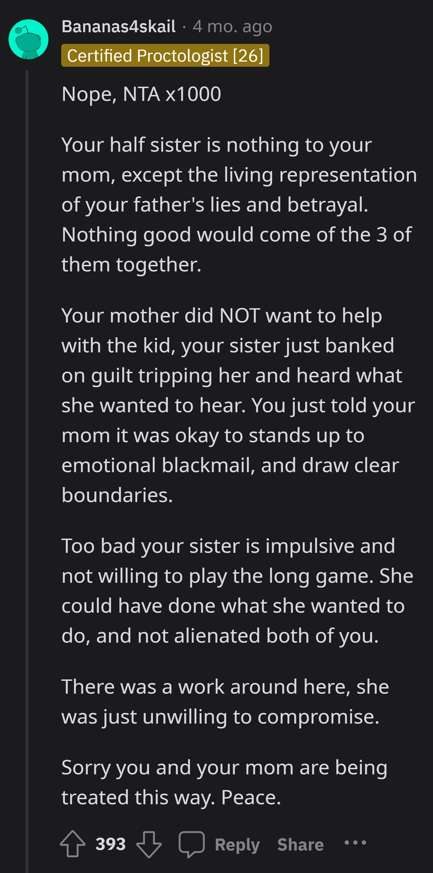Redditor believes OP's mom shouldn't be guilt-tripped into helping