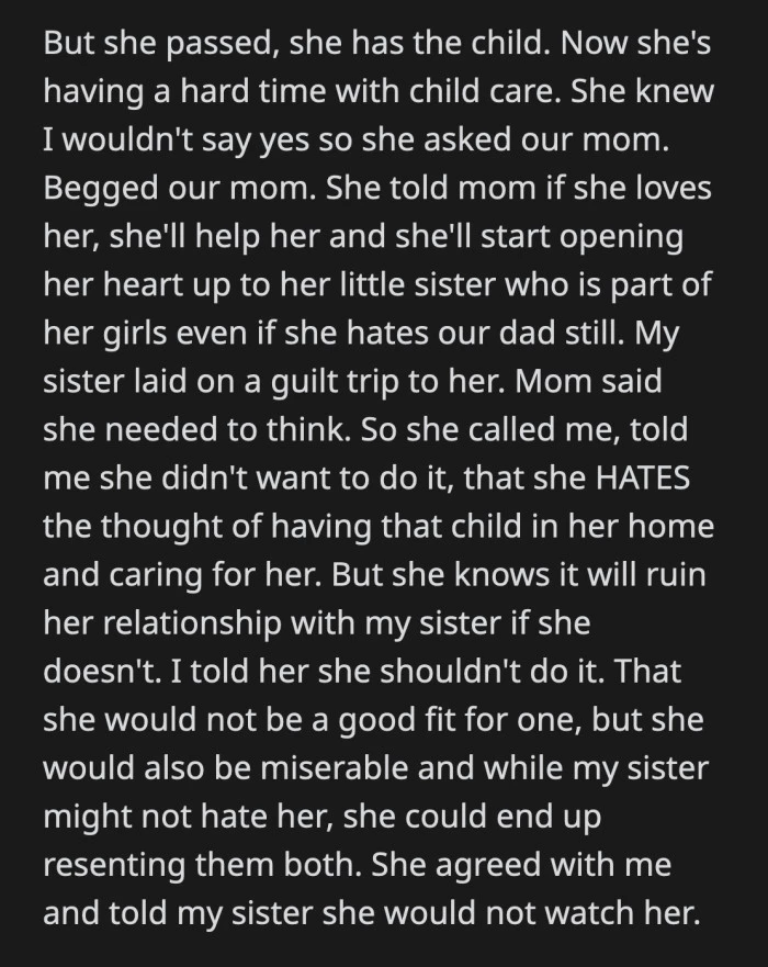 she hated the thought of having to raise a kid her late husband had with his mistress