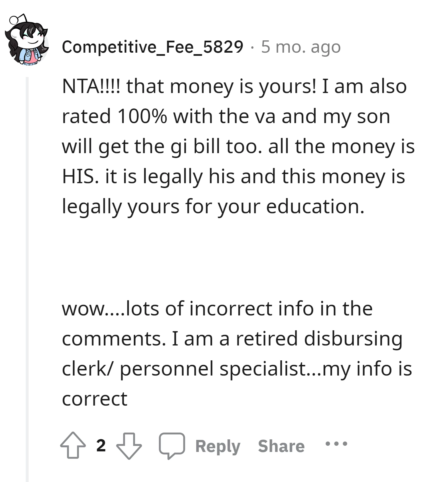The money is legally OP's for her education