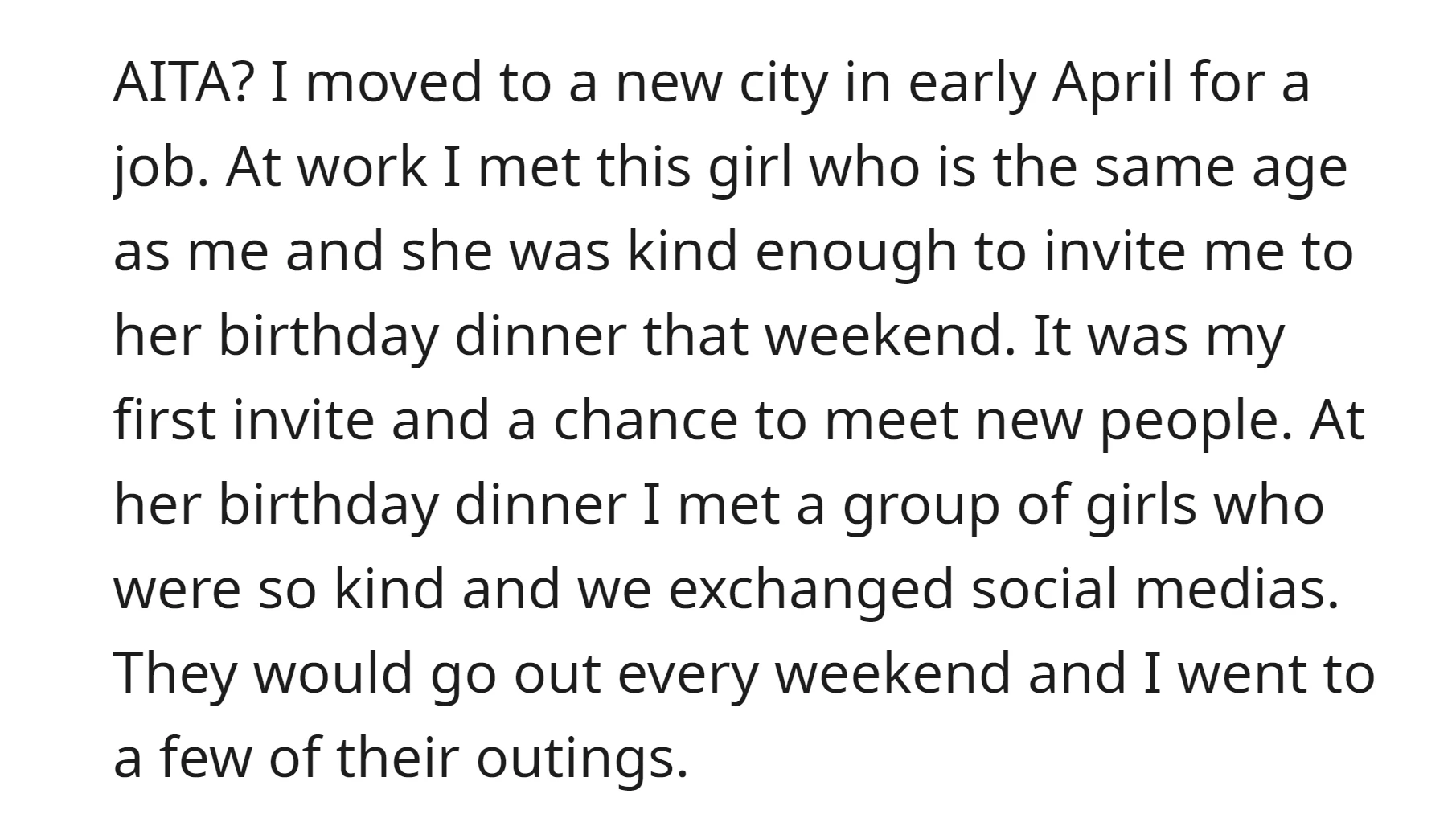 OP got invited to a girl's birthday dinner at work and made friends with a group of kind girls