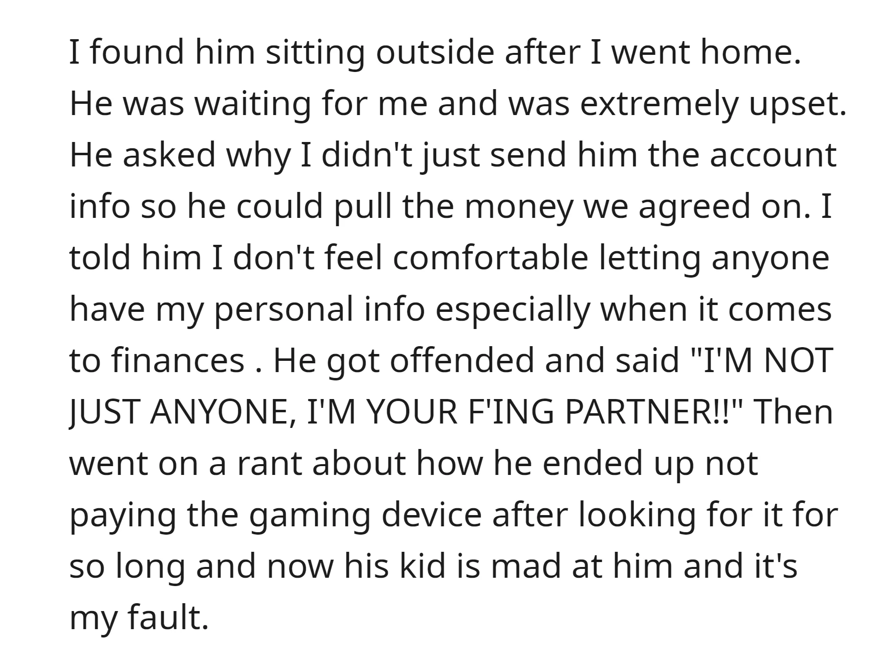 OP's boyfriend confronted her for not sharing her bank account info