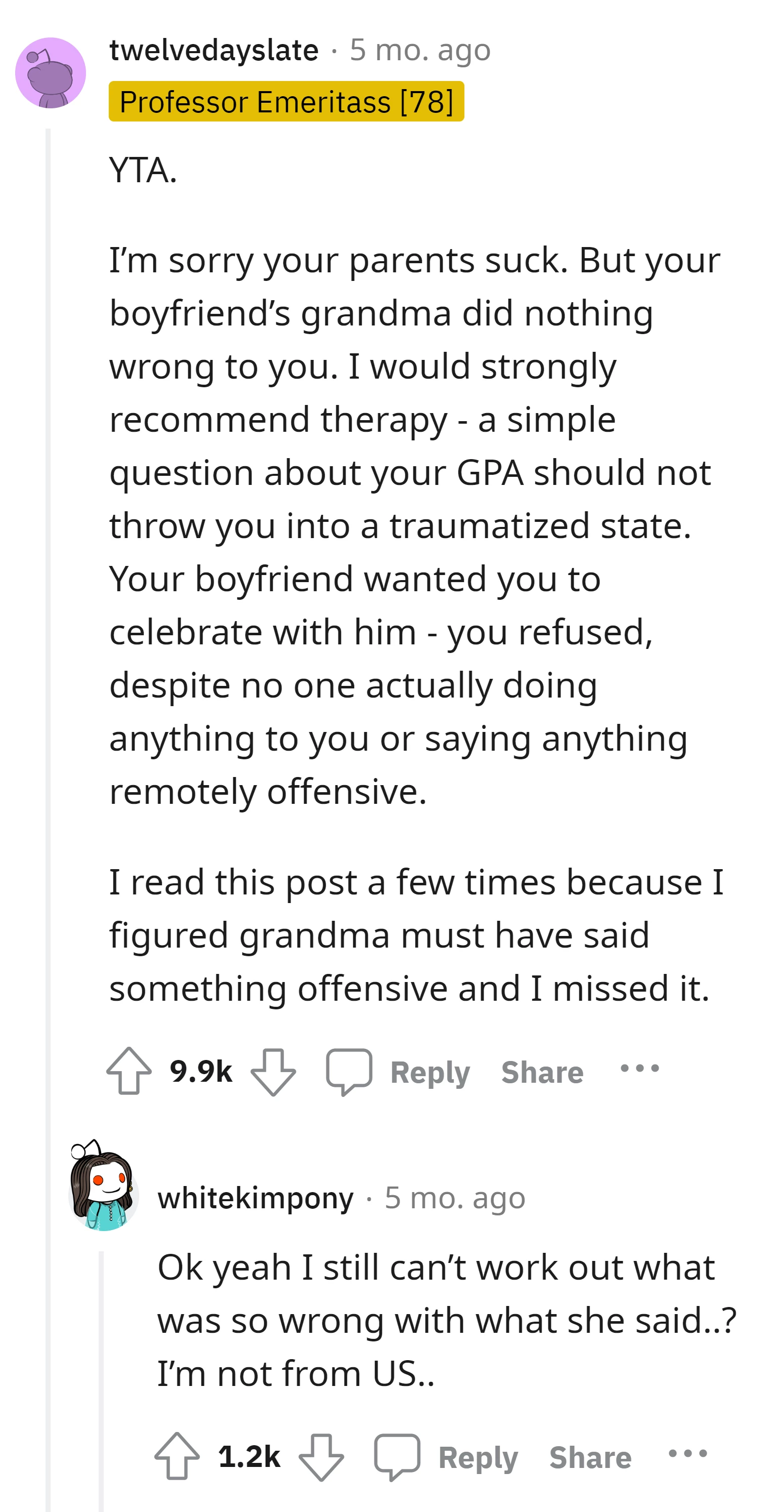 The boyfriend's grandma did nothing wrong
