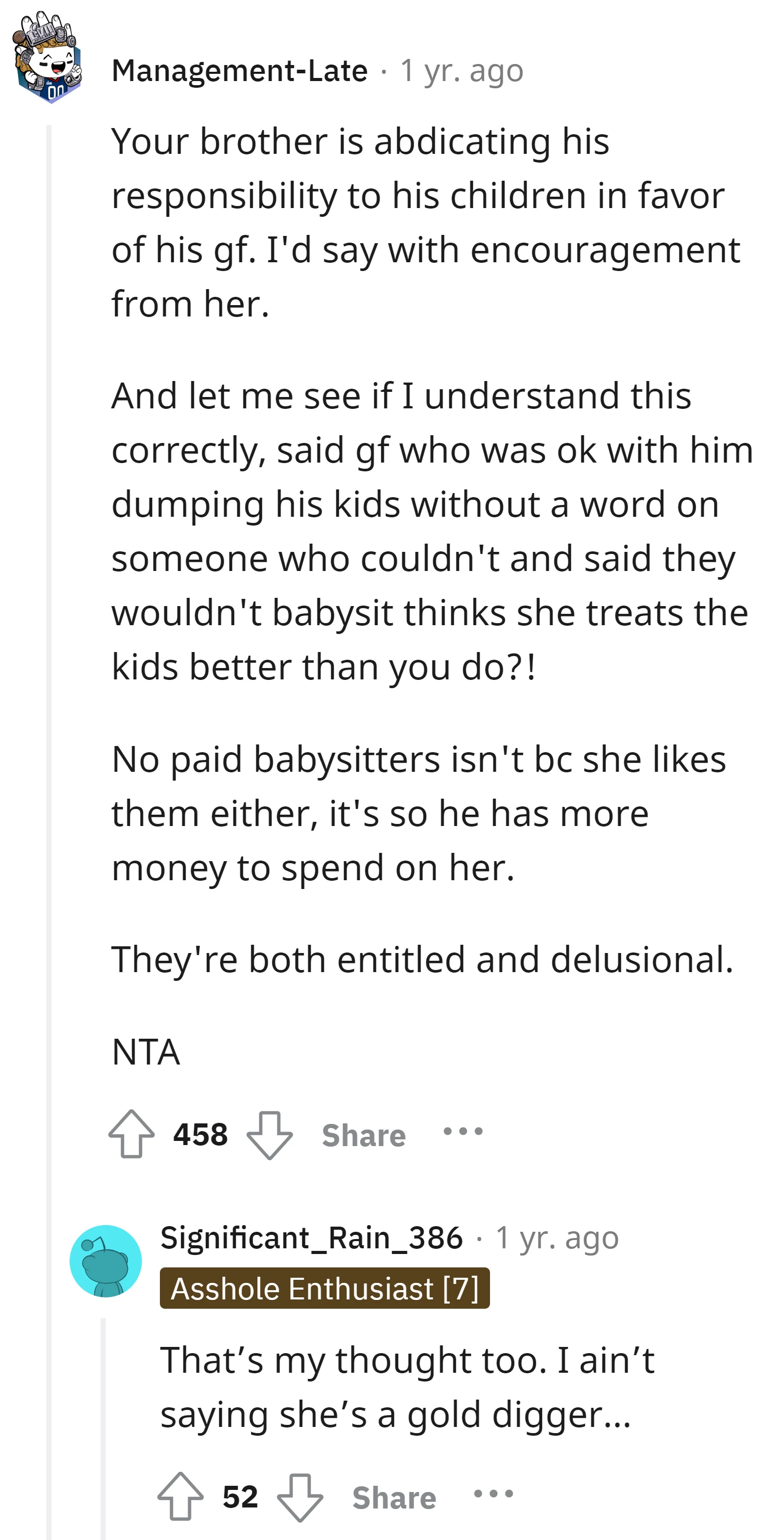The absence of paid babysitters is more about financial priorities than genuine care