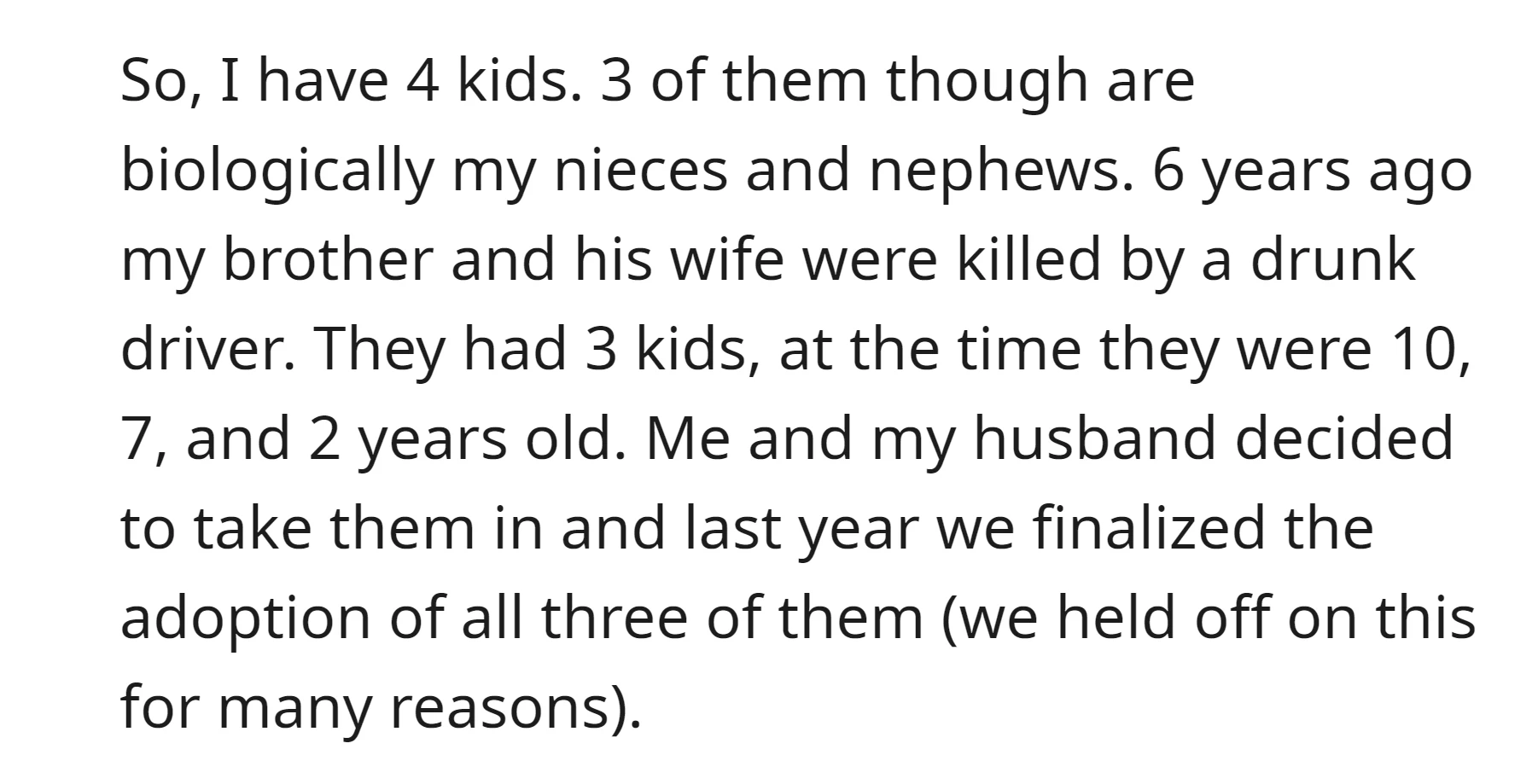 OP and her husband adopted her nieces and nephews