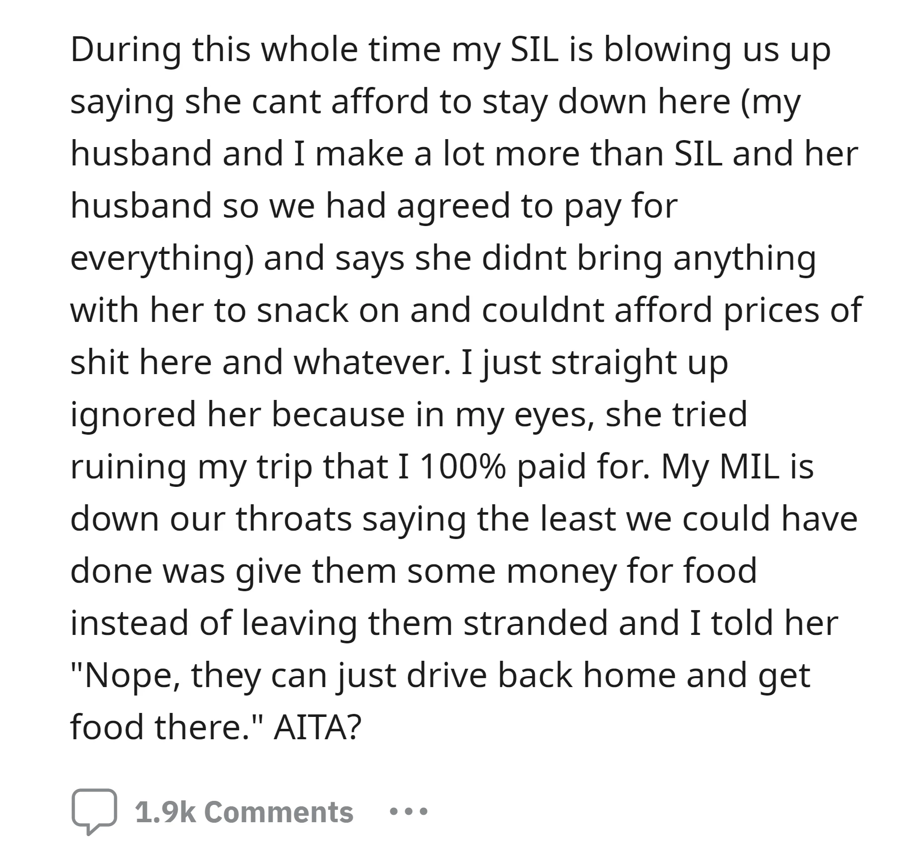 OP covering all expenses, but the MIL still criticized her for not helping with food costs