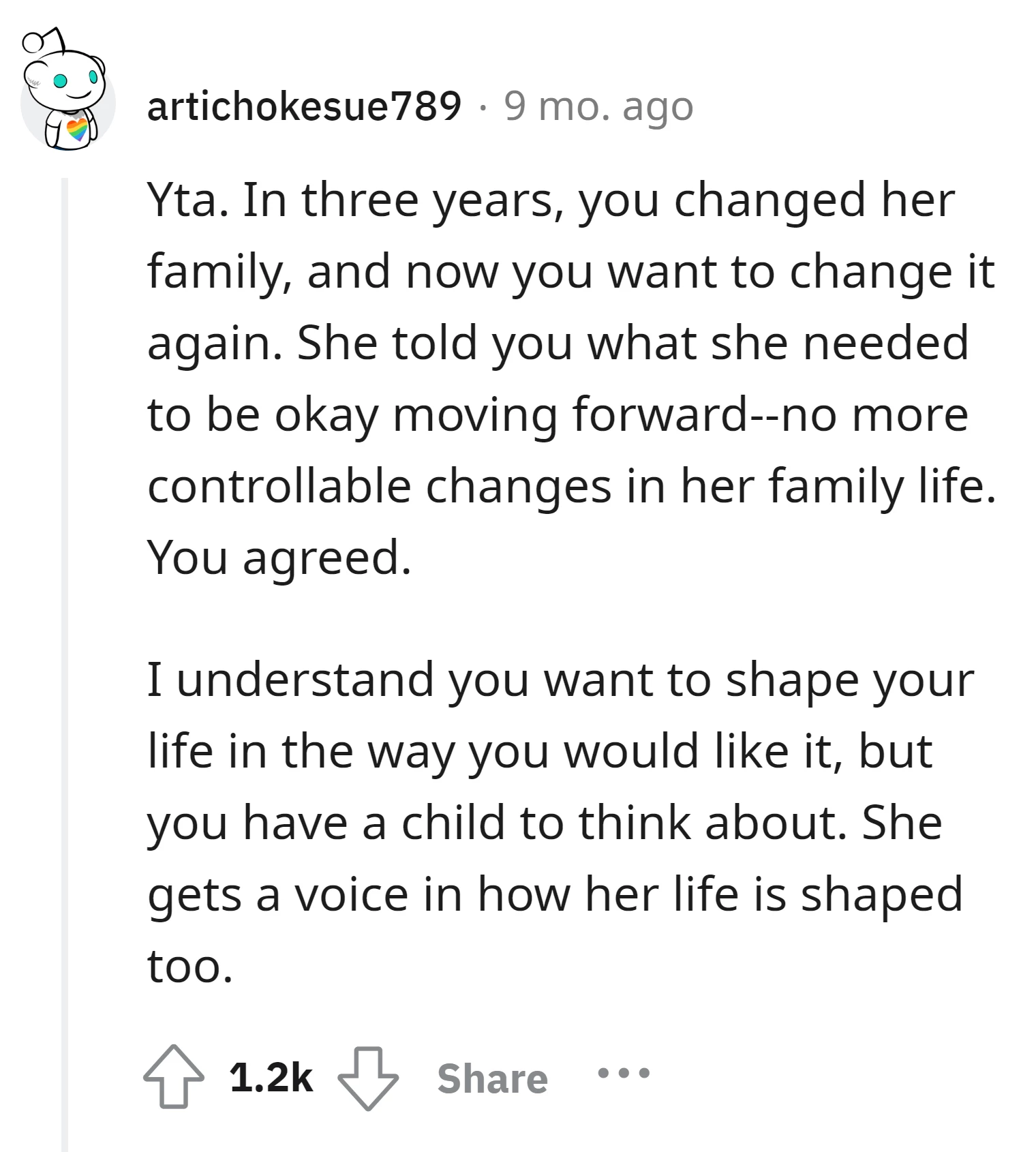 OP was wrong for disregarding the daughter's need for stability