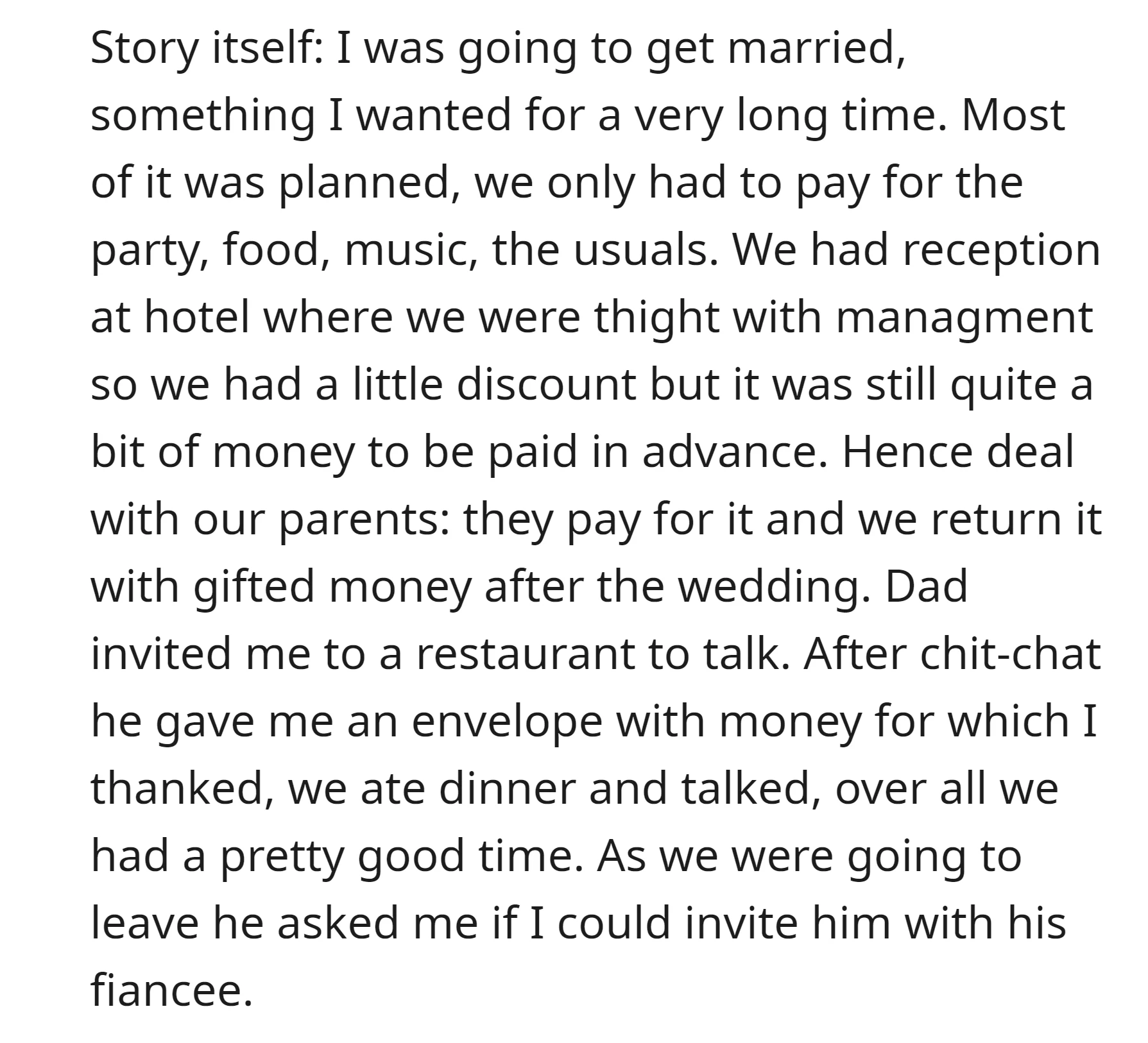 OP's dad gave her money for the wedding expenses and asked her to invite his girlfriend to attend the wedding