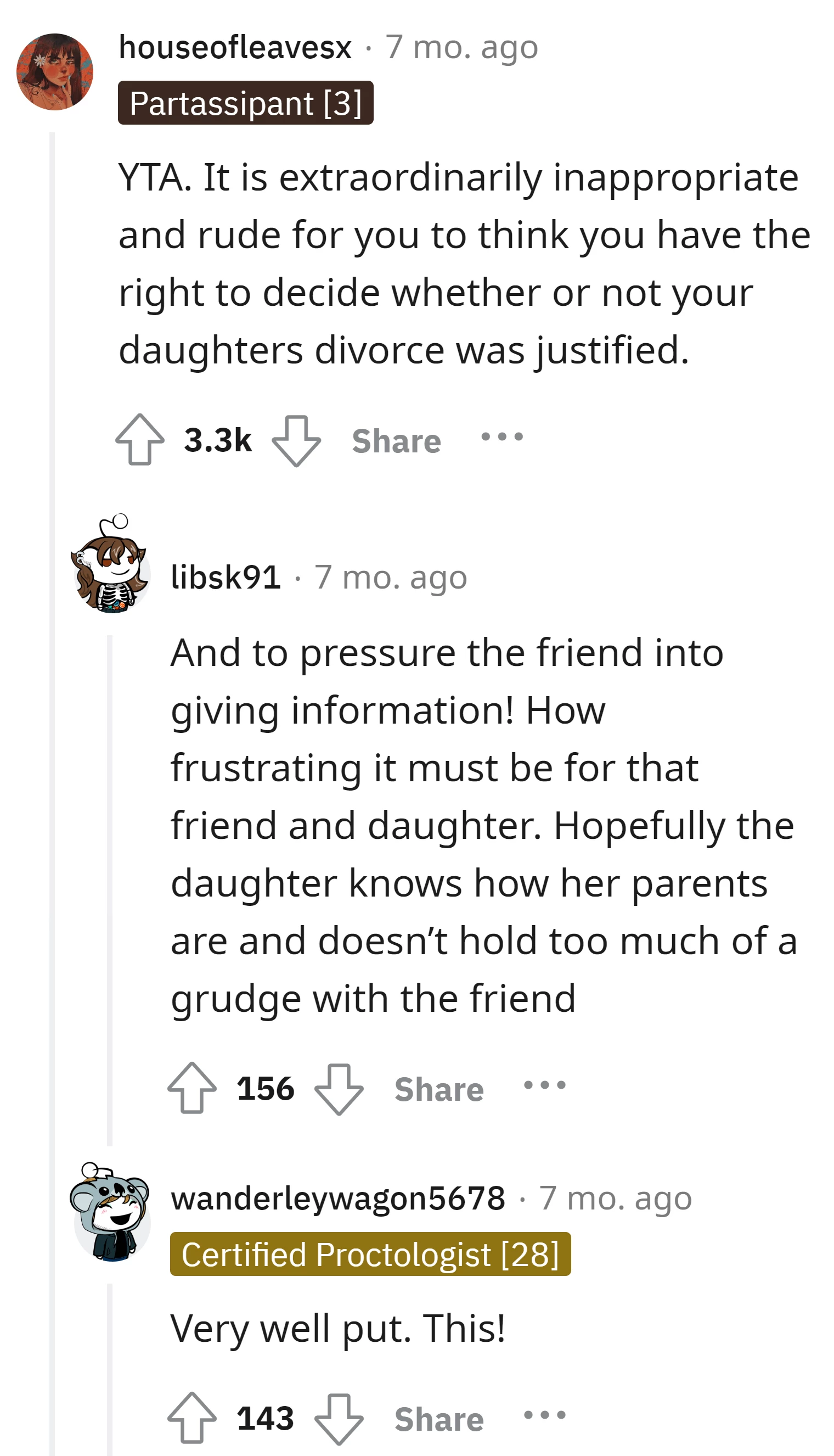 Commenter expressed disapproval for the perceived intrusion into the daughter's personal life