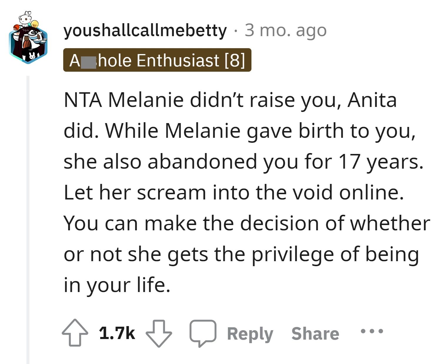 OP has the right to decide whether his bio mom deserves a place in his life
