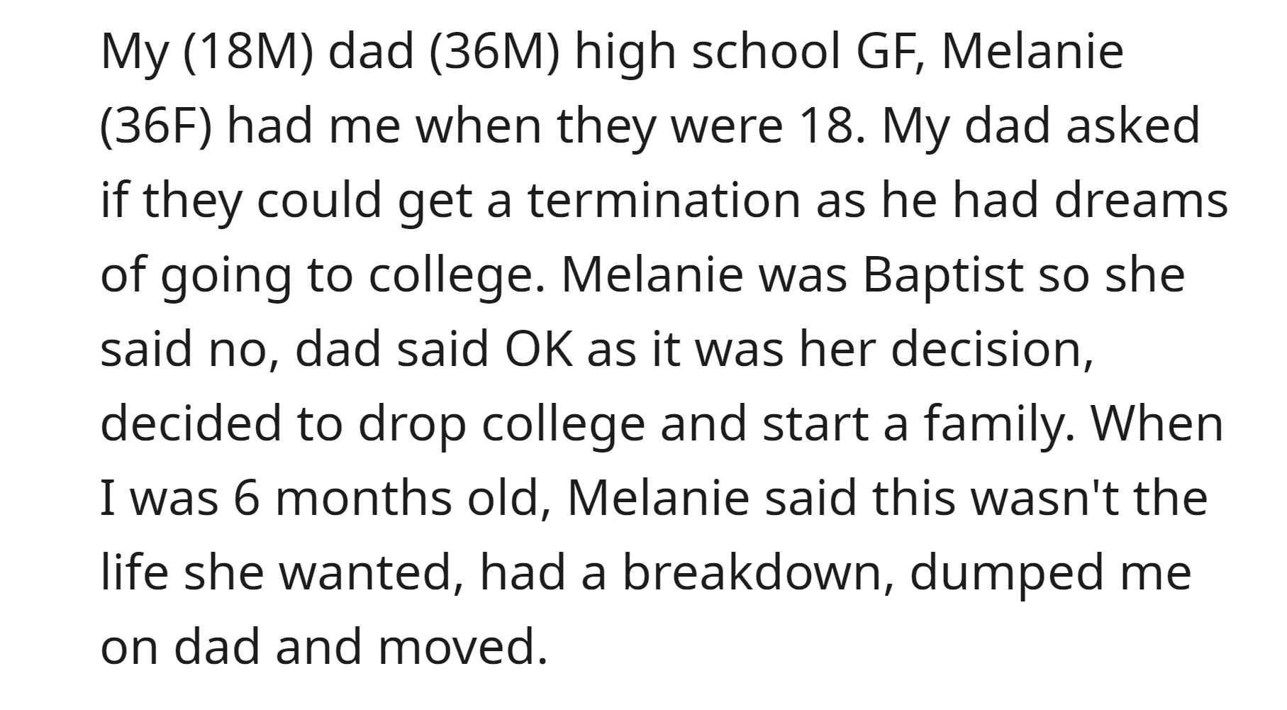 OP's dad and his girlfriend had the OP when they were at high school