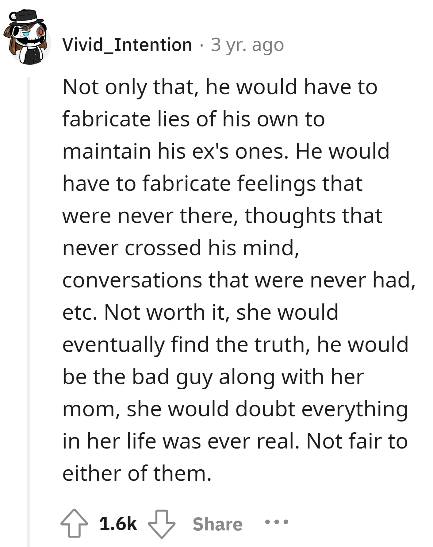 OP shouldn't have to create false narratives and pretend emotions to uphold the ex's lies