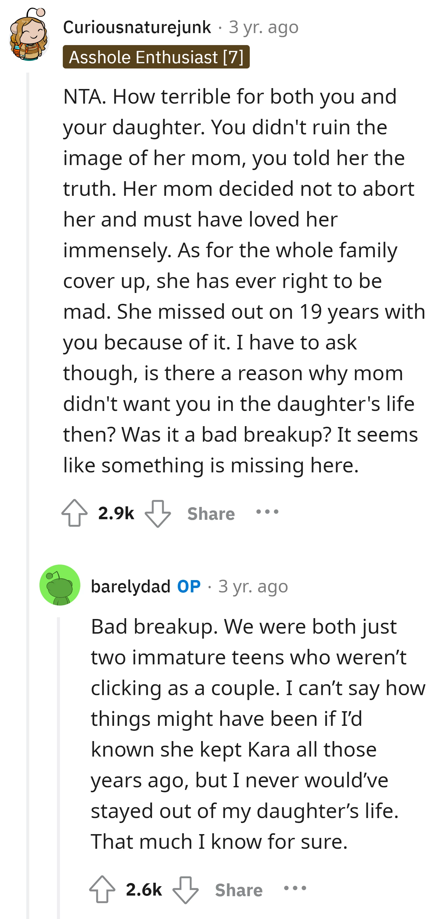 OP affirms that he would have been part of his daughter's life had he known about her