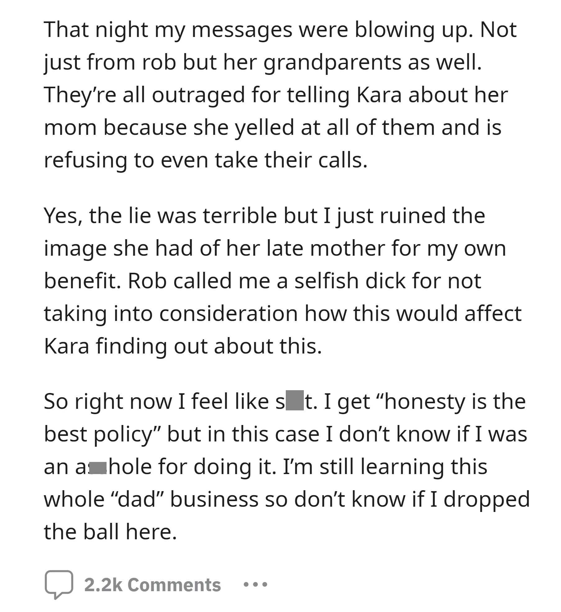 OP faced backlash from his daughter's family after revealing the truth about her mother to her