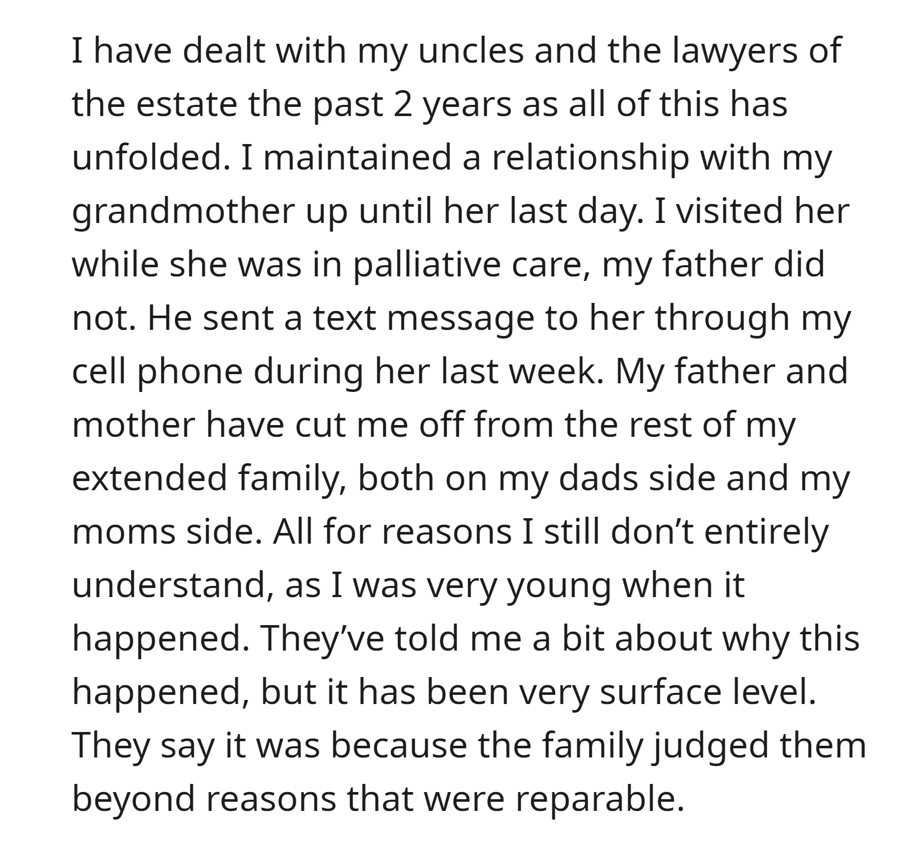 OP experienced estrangement from extended family members