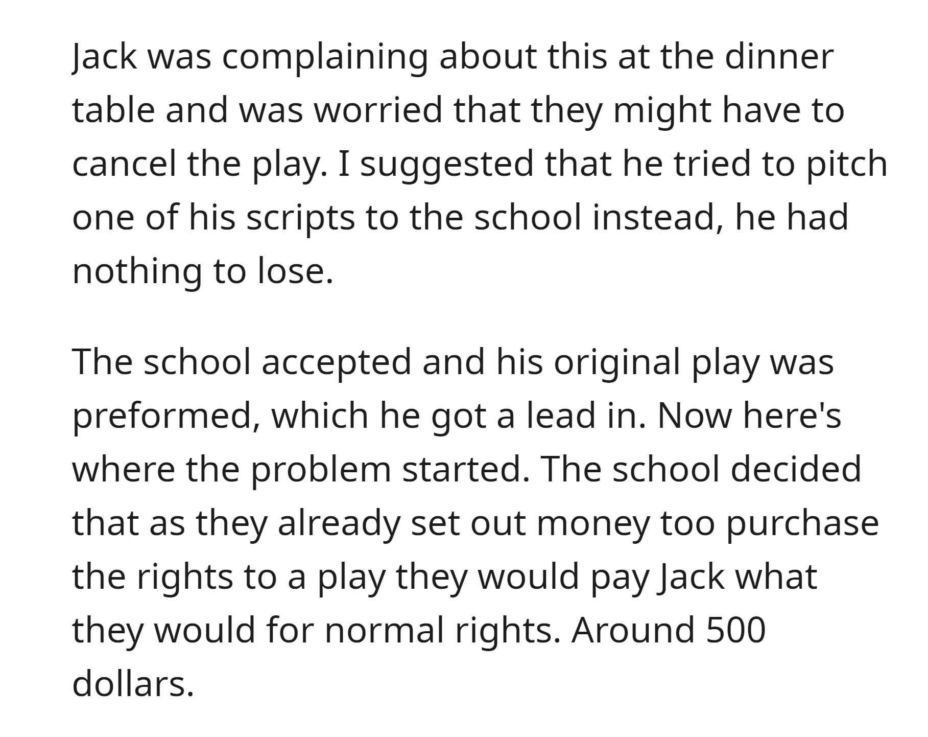 The school paid the OP the standard amount for rights