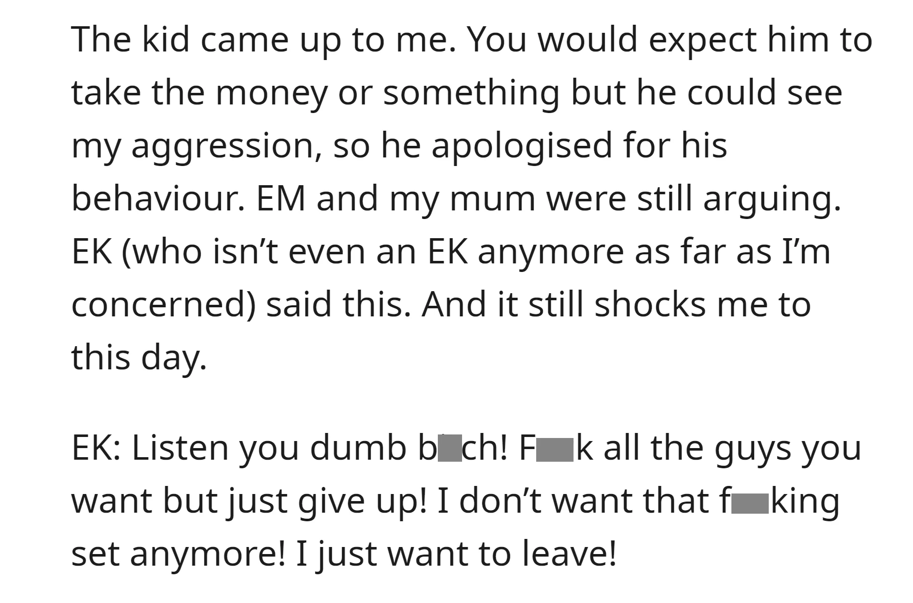 EK, realizing the chaotic situation, apologized to the OP