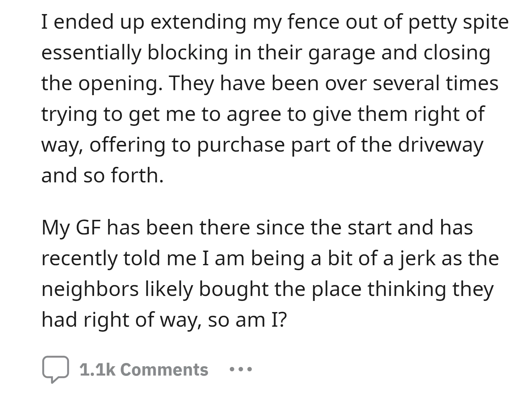 OP extended his fence to block the neighbor's garage