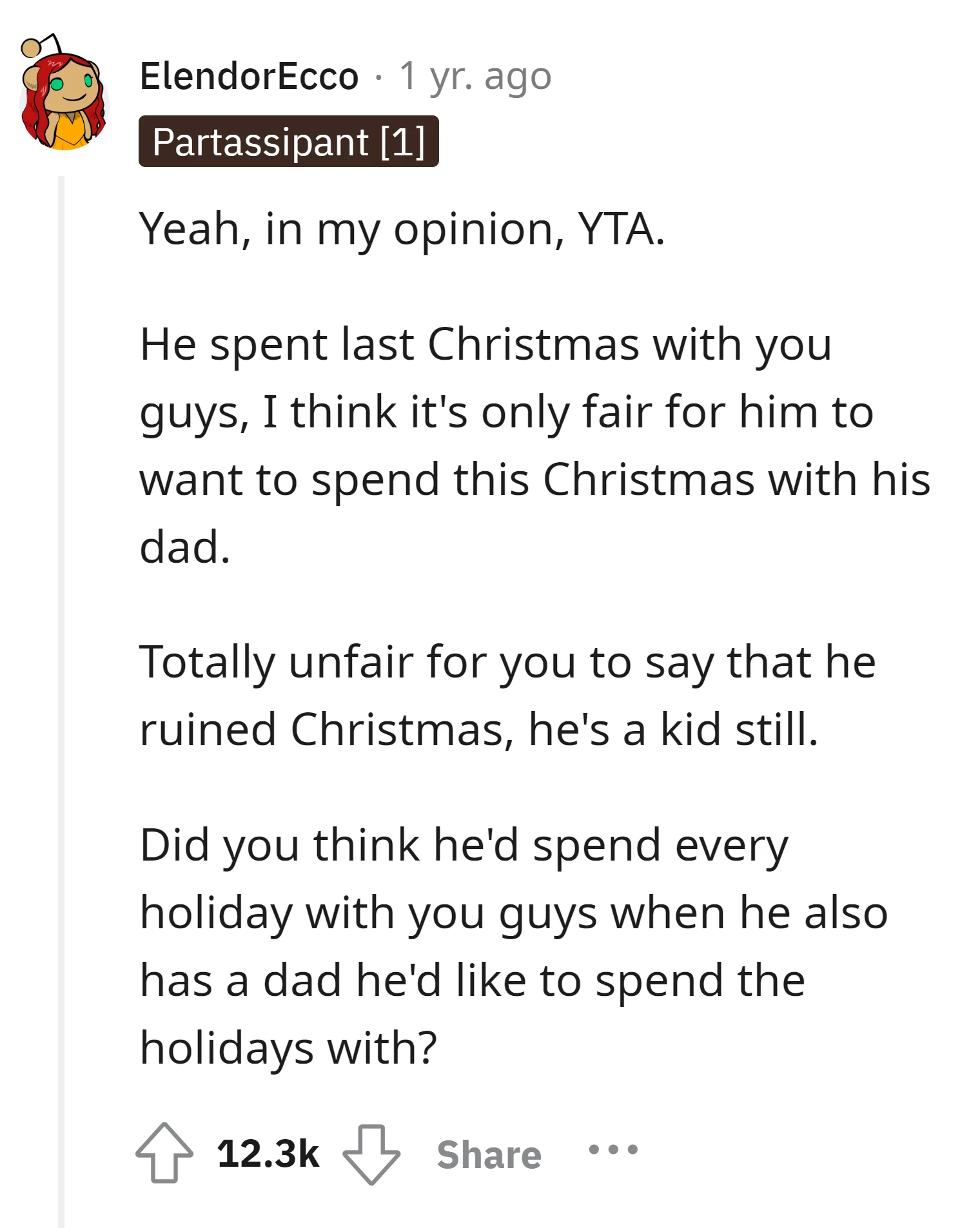 it's fair for the son to want to spend Christmas with his dad