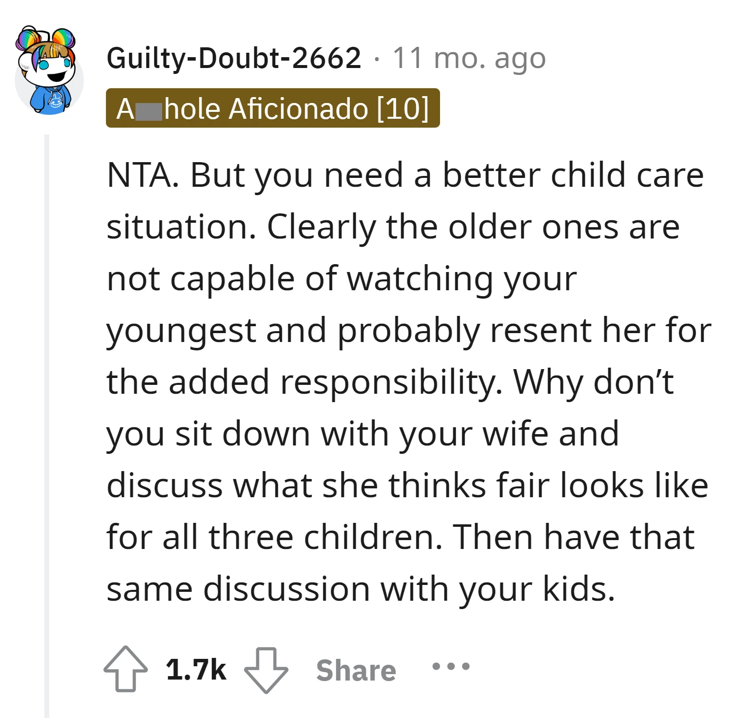 OP needs a discussion with both the wife and kids to determine a fair solution for all three children