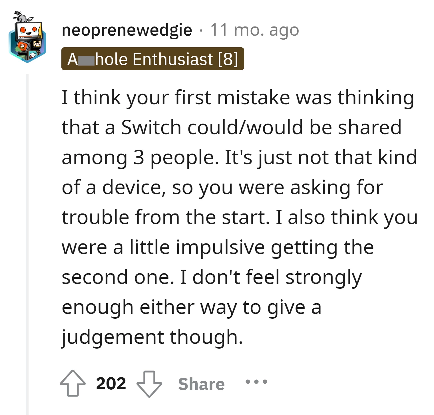The OP's first mistake was expecting a Nintendo Switch to be shared among three people