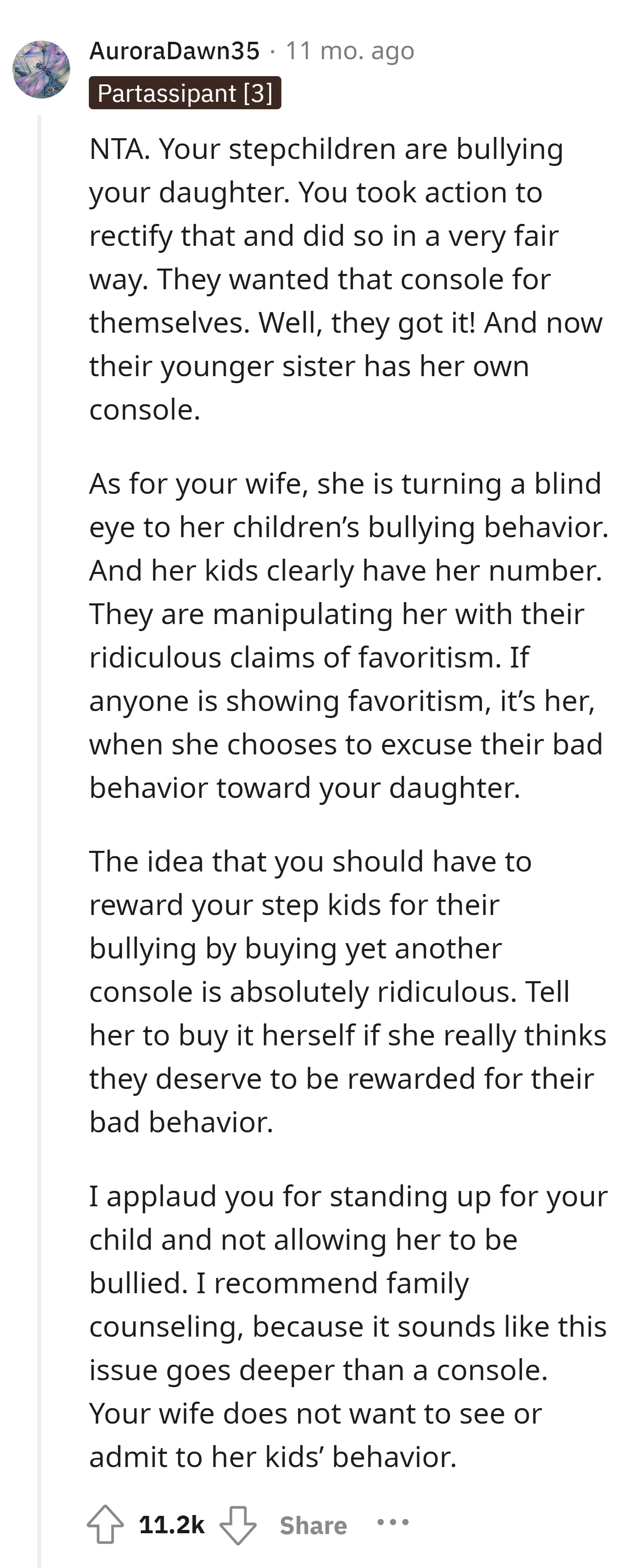 Commenter criticizes the wife for turning a blind eye to her children's bullying behavior