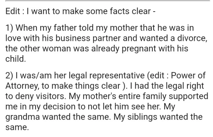 OP's decision was supported by the entire family