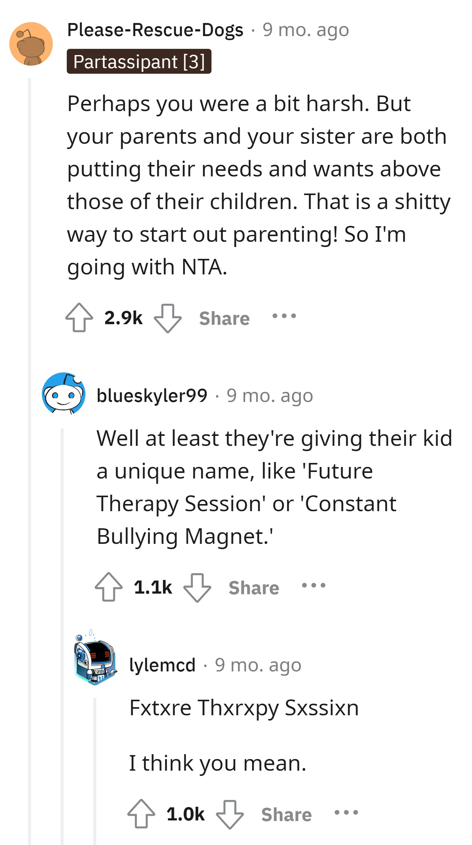 Commenters criticize the parents for prioritizing their needs over their children'