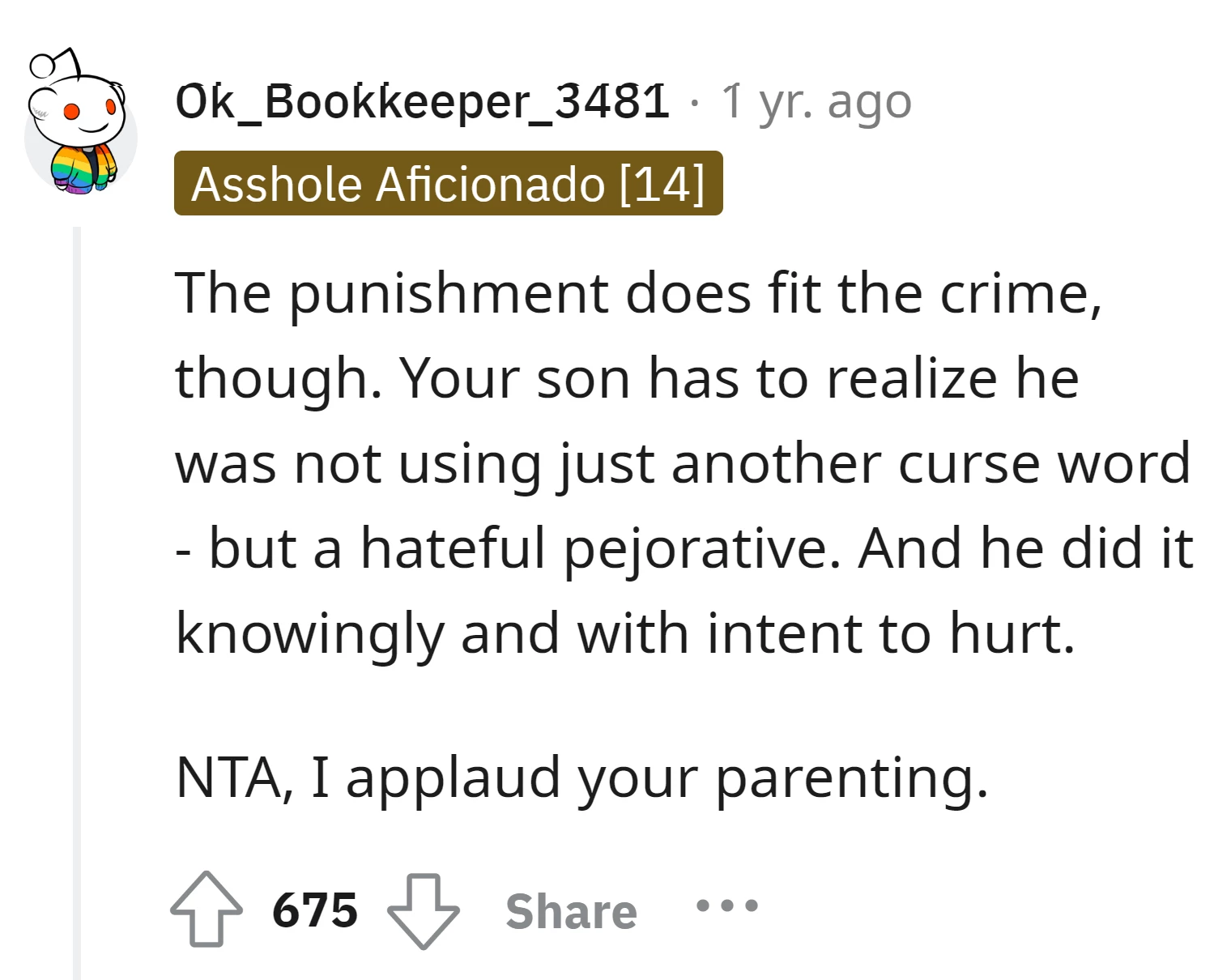 "I applaud your parenting"