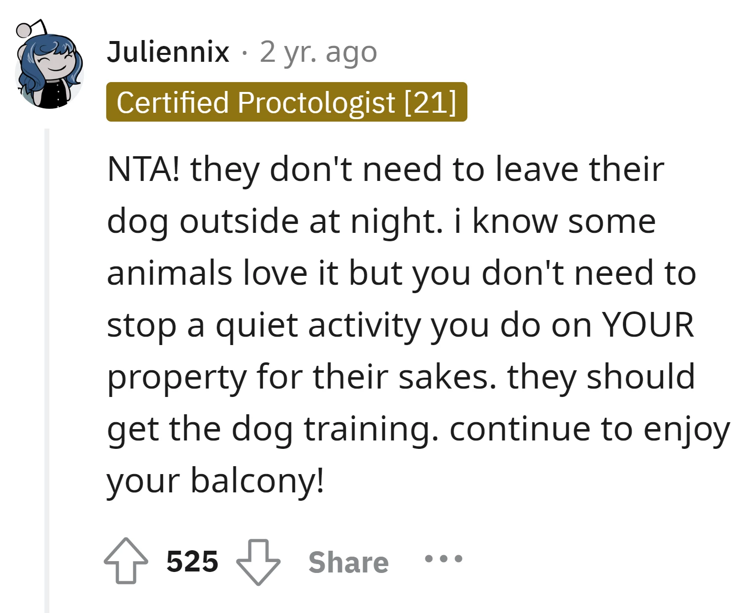 The neighbor should address their dog's behavior through training instead of asking the OP to change their routine