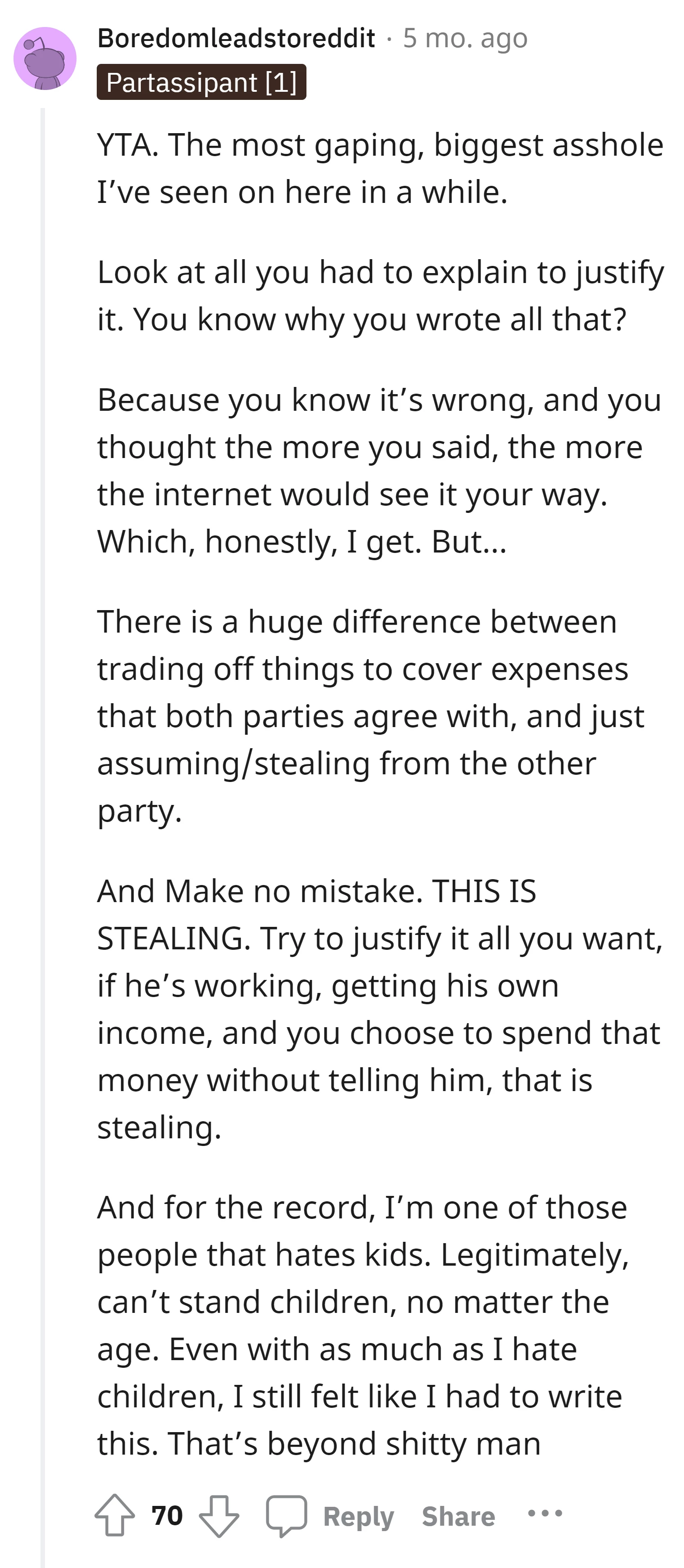 Spending the son's income without informing him is unequivocally wrong