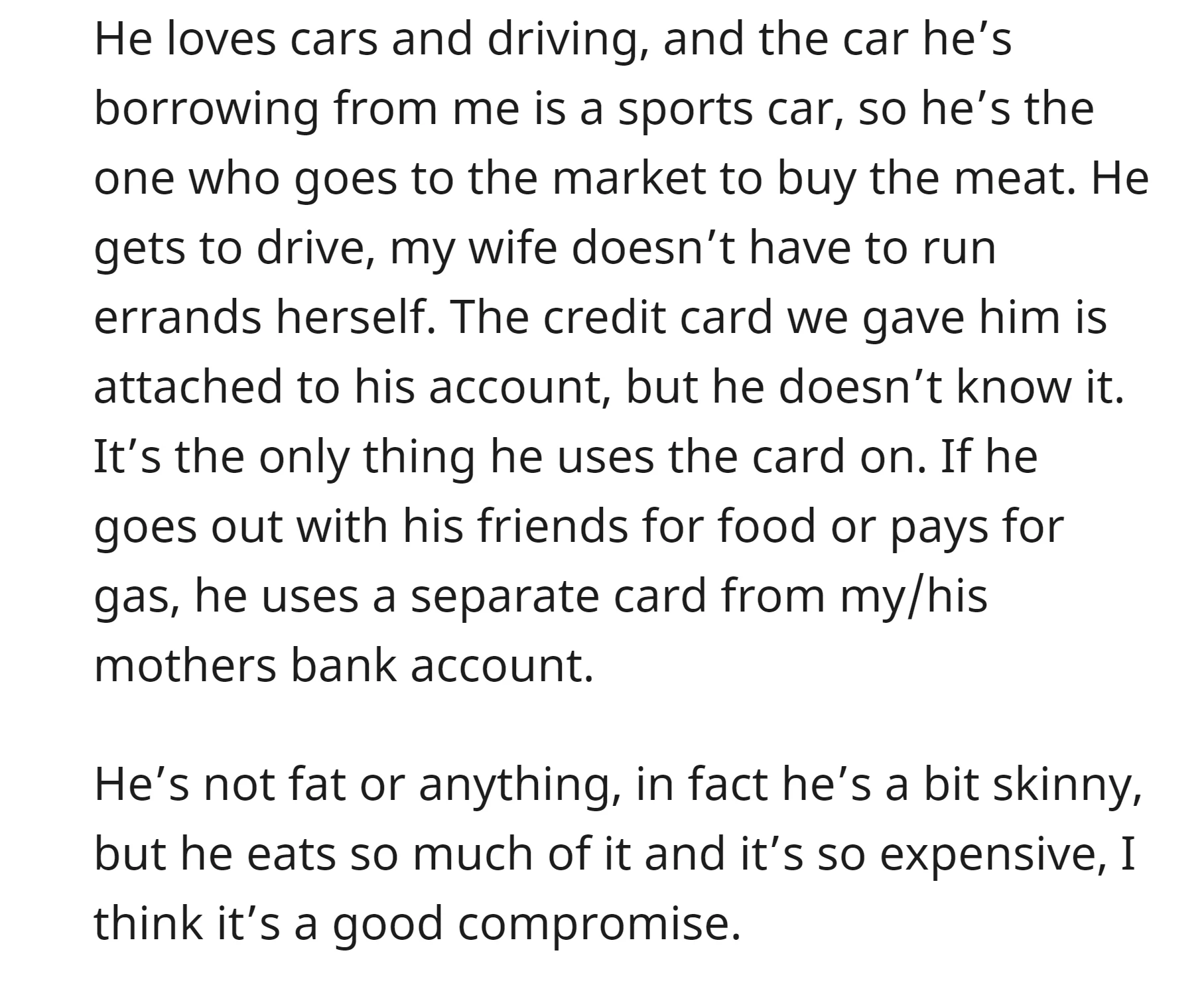 He buys meat with a credit card unknowingly linked to his account