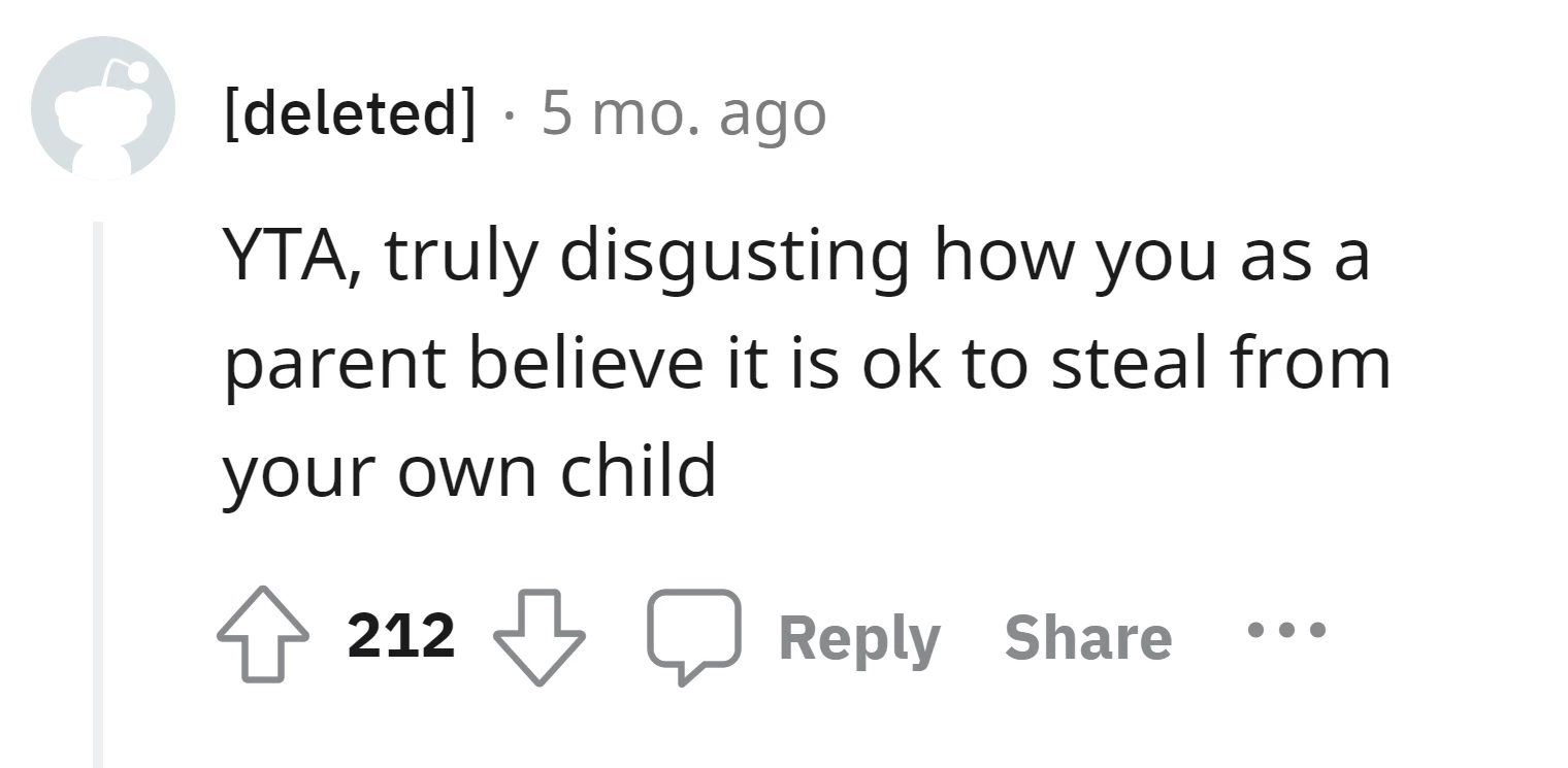 Redditor accuses the OP of stealing from his own child