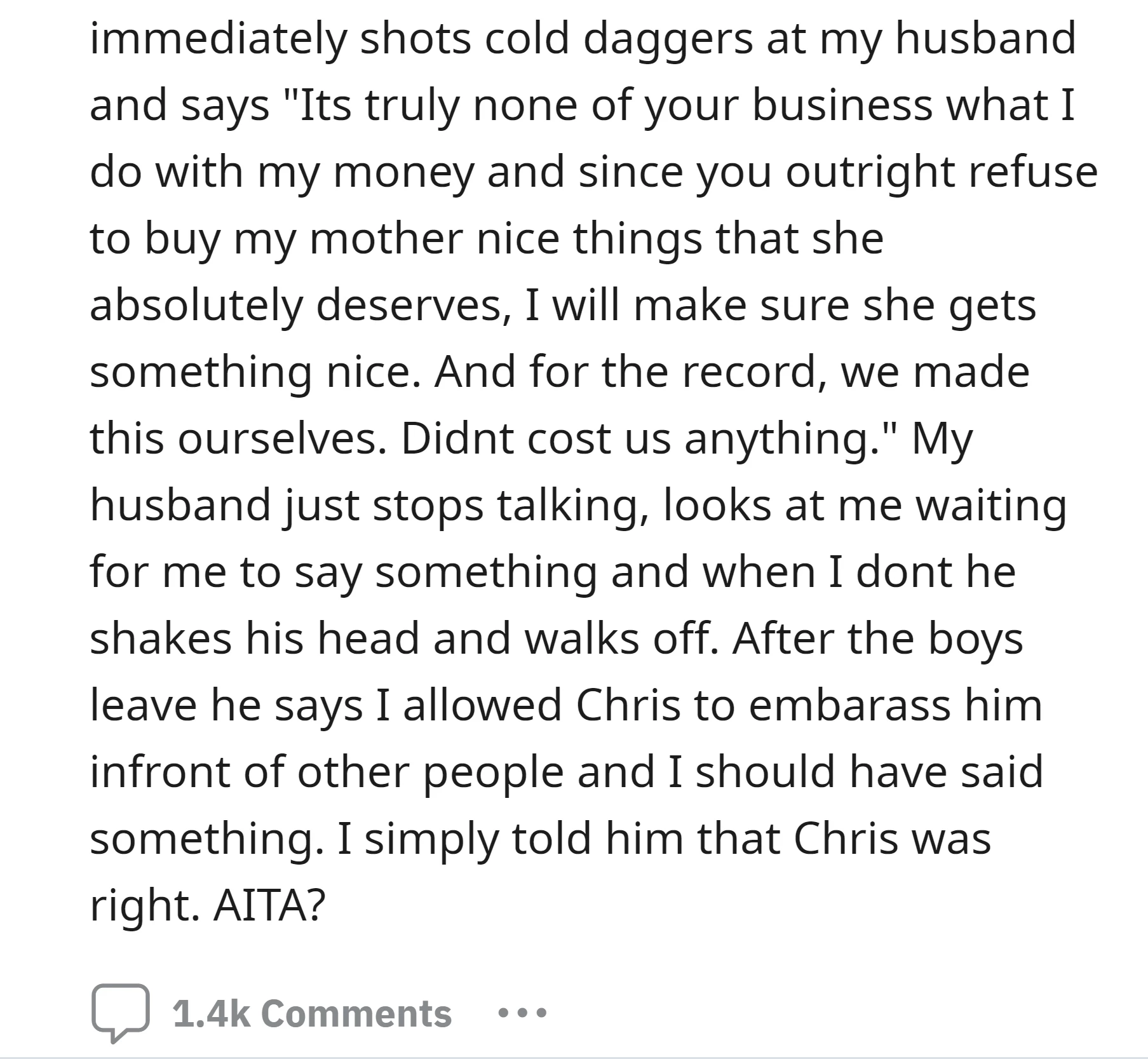 OP's son confronted his step dad for questioning the gift's cost
