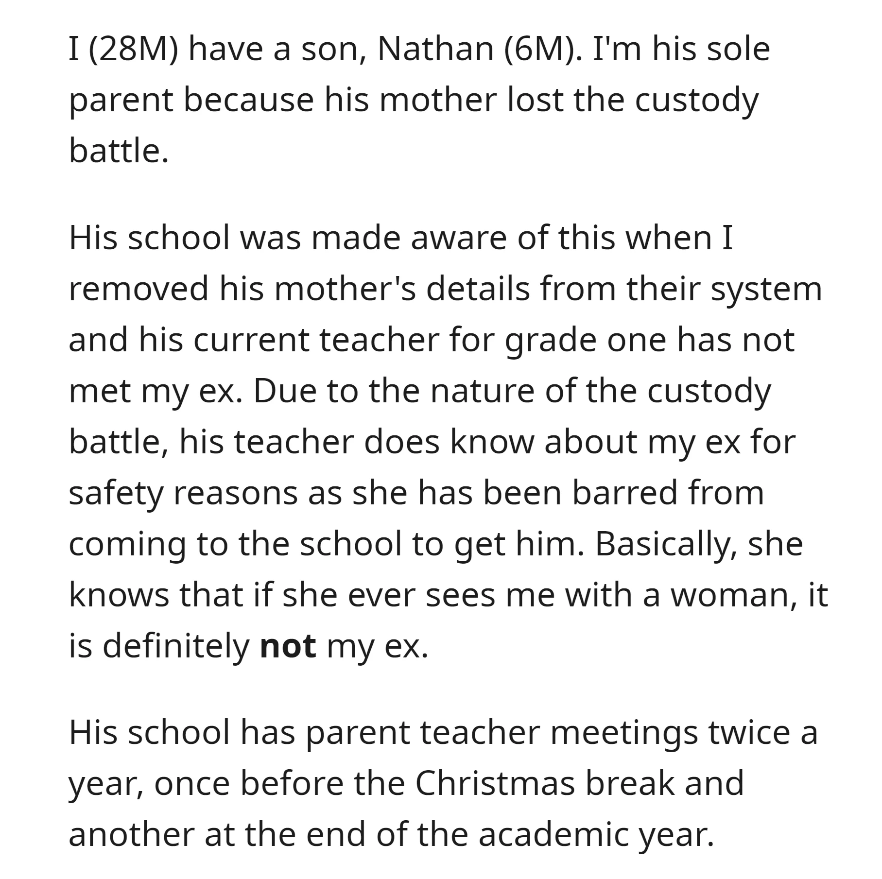 OP is the sole parent of his son, so he removed his mother's details from the school system