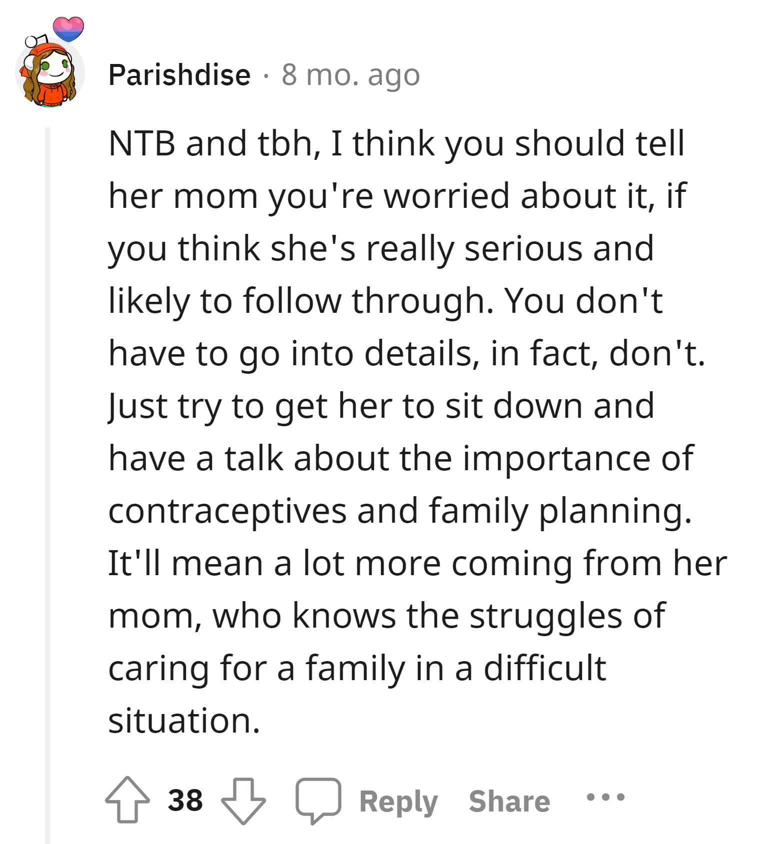 Commenter expresses concern to the friend's mom without going into details