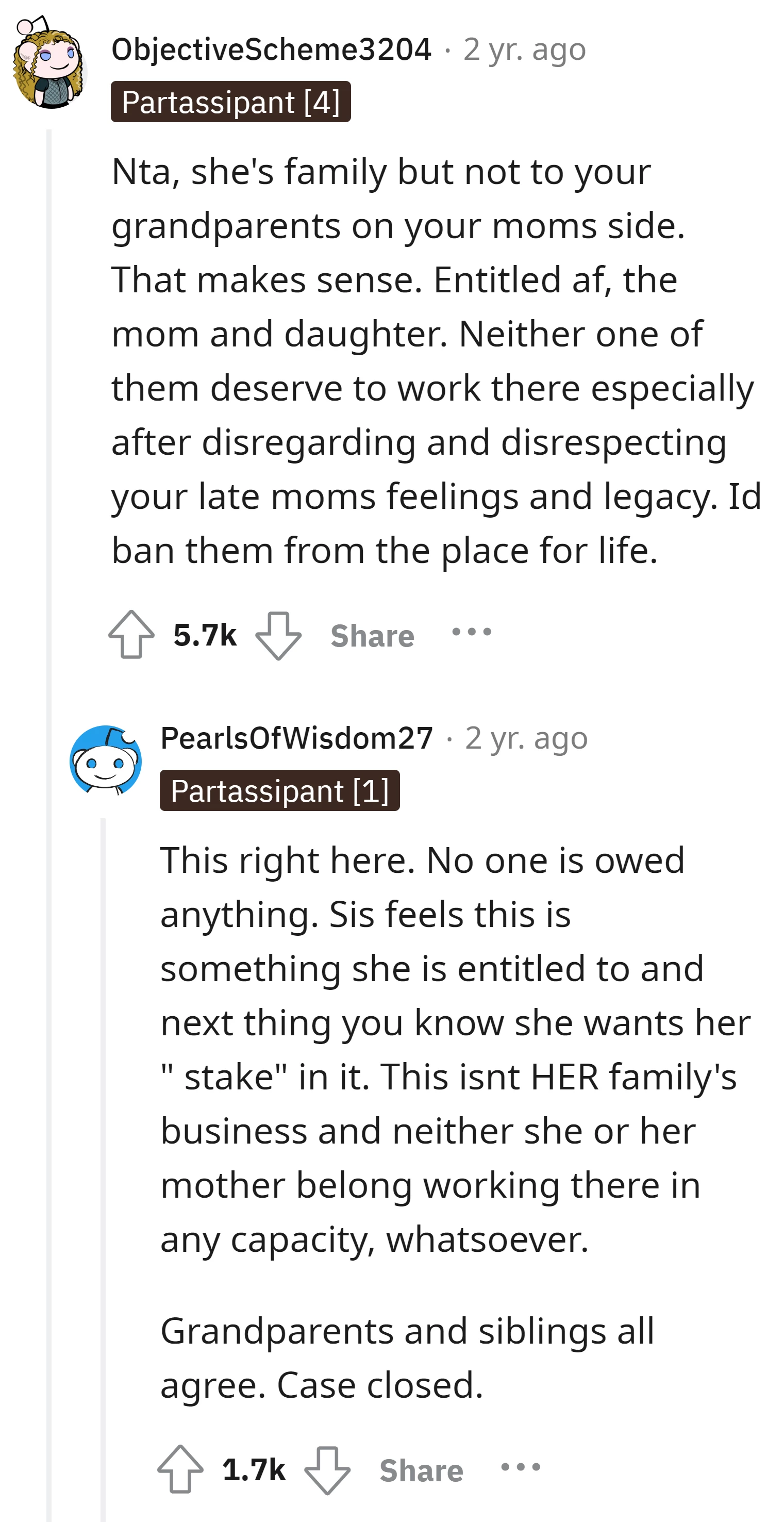 The half sister and her mother entitled and disrespectful to their late mom's legacy