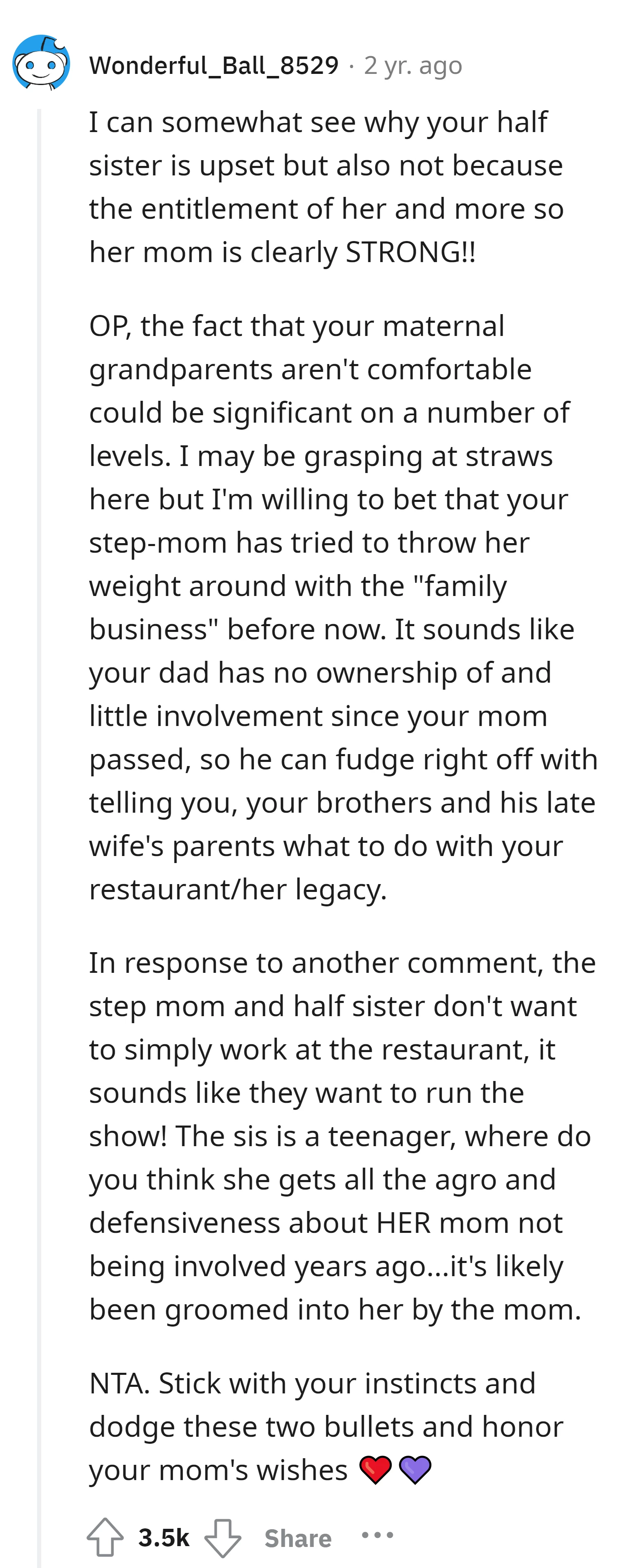 Commenter supports the OP's decision to prioritize their mom's legacy and honor her wishes