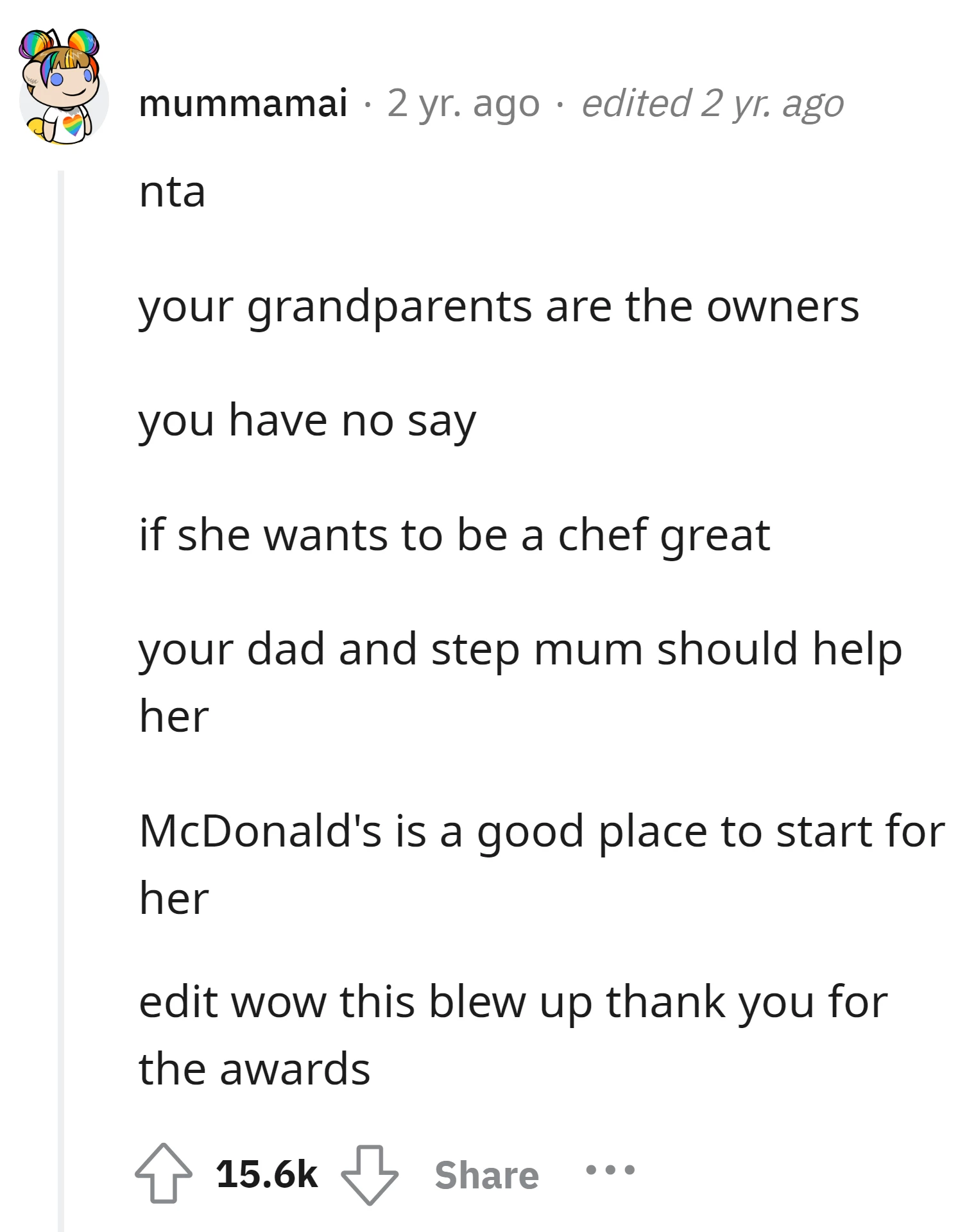 Since the grandparents own the restaurant, the OP has no say