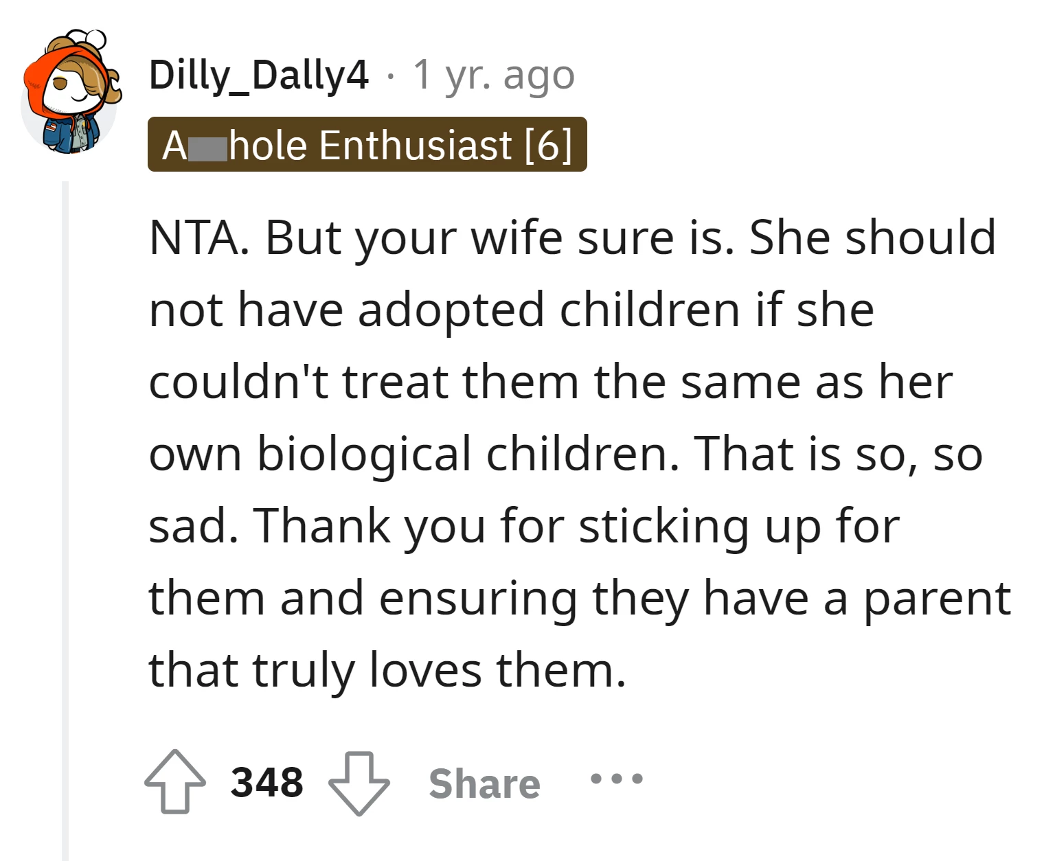 the wife for adopting children if she can't treat them equally