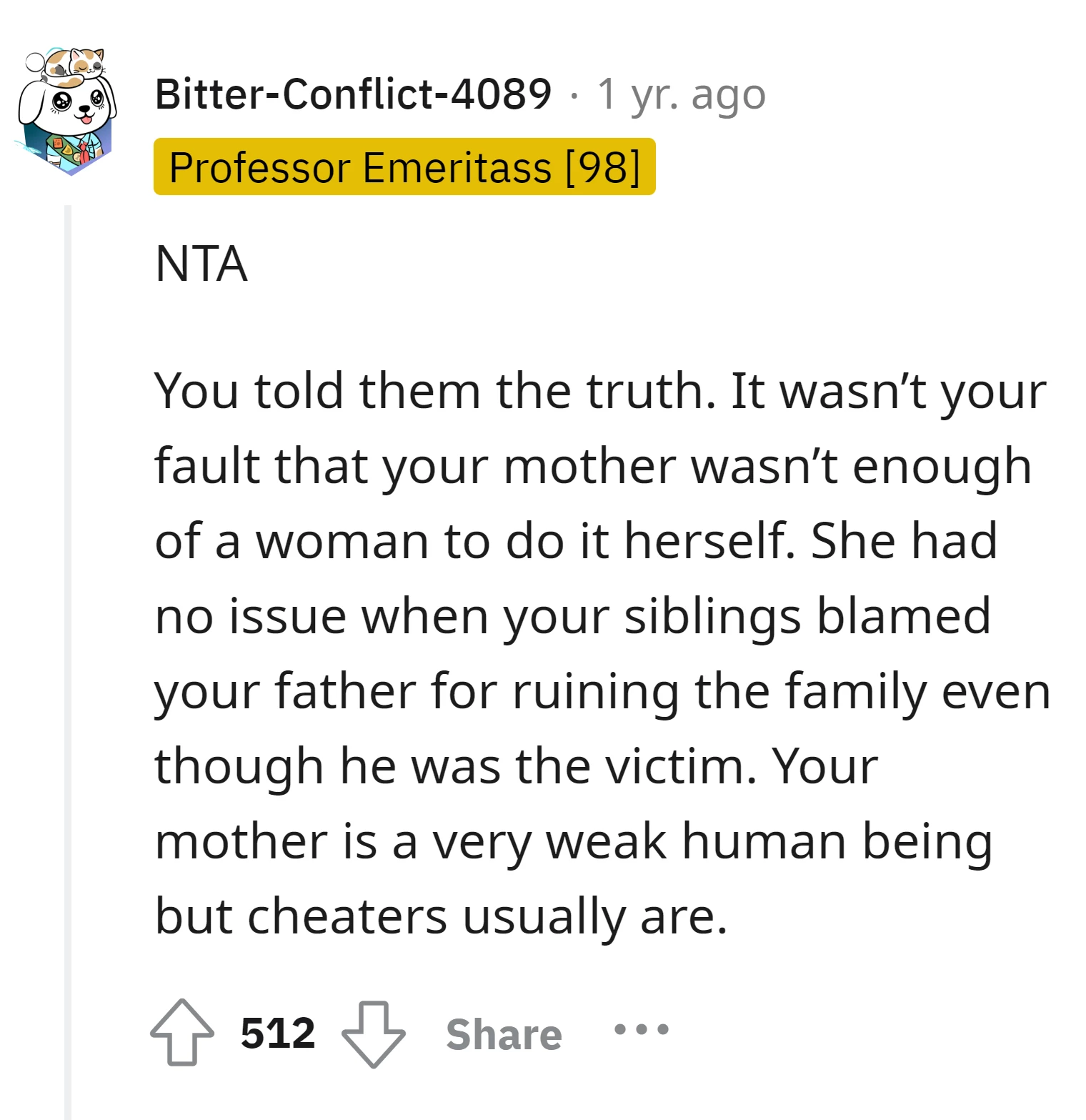 Commenter criticizes the mother for not taking responsibility