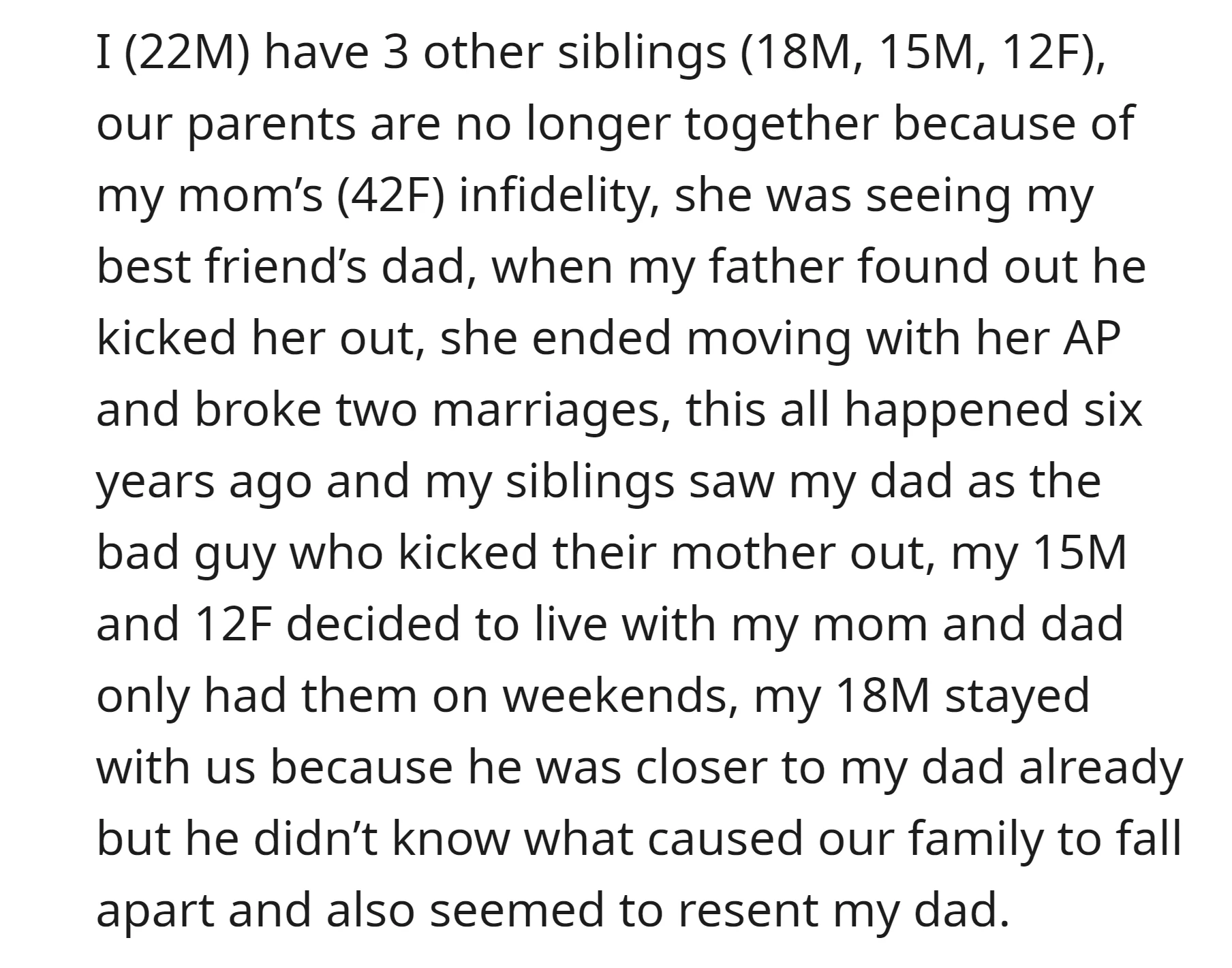 OP's parents separated six years ago