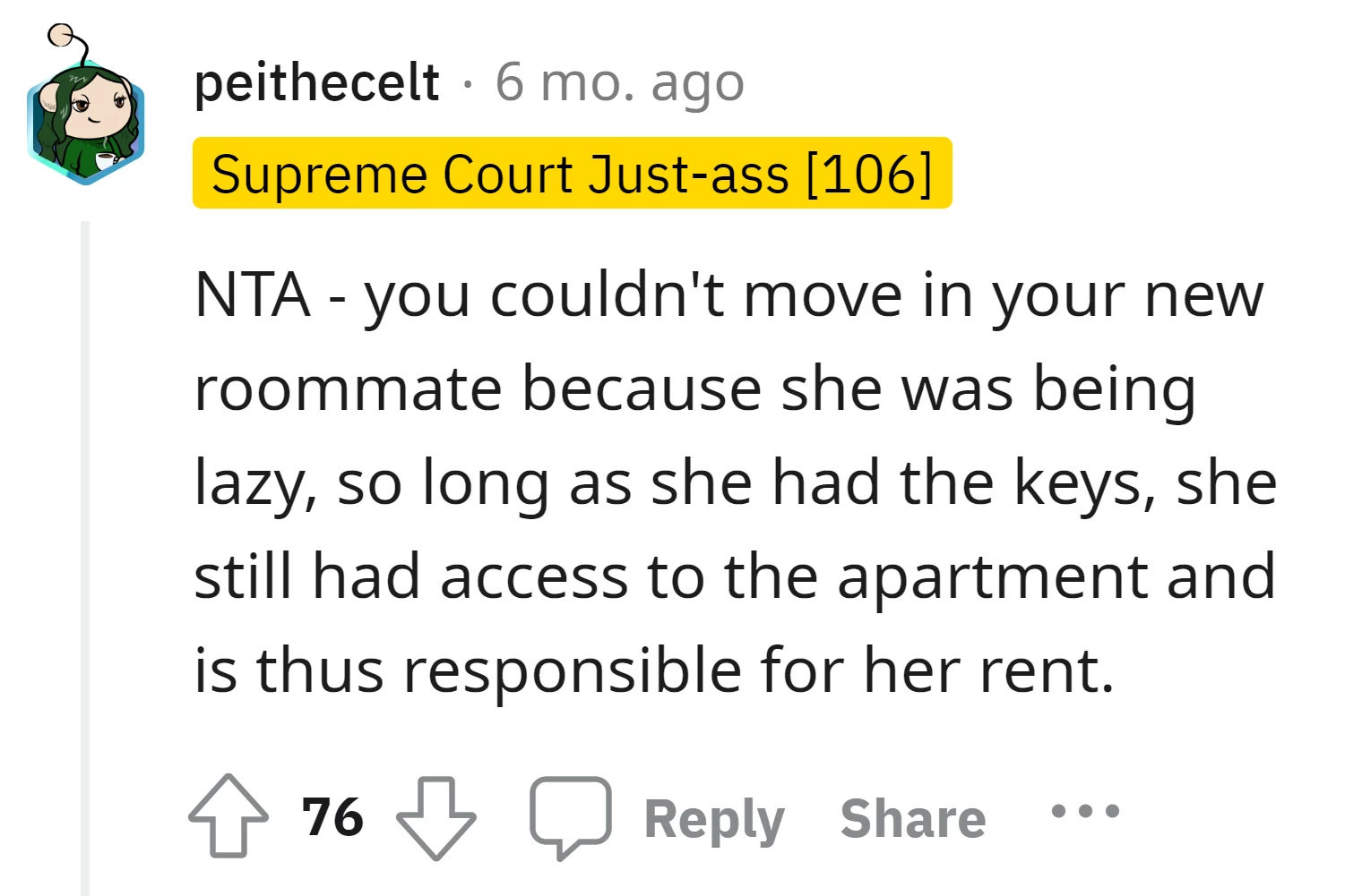 The ex-roommate still had access to the apartment with the keys, so she is responsible for her rent