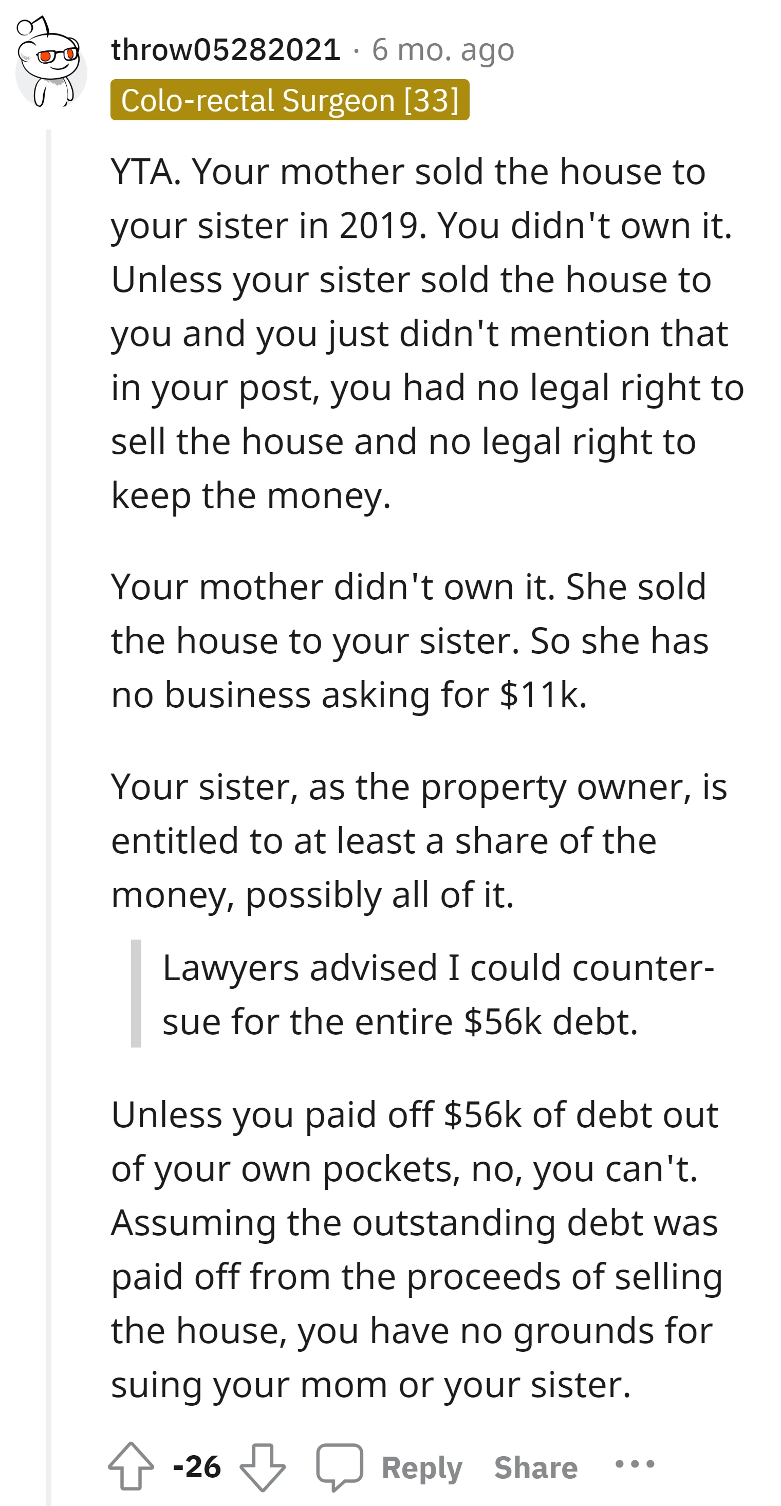 OP had no legal right to sell the house since it was sold to their sister