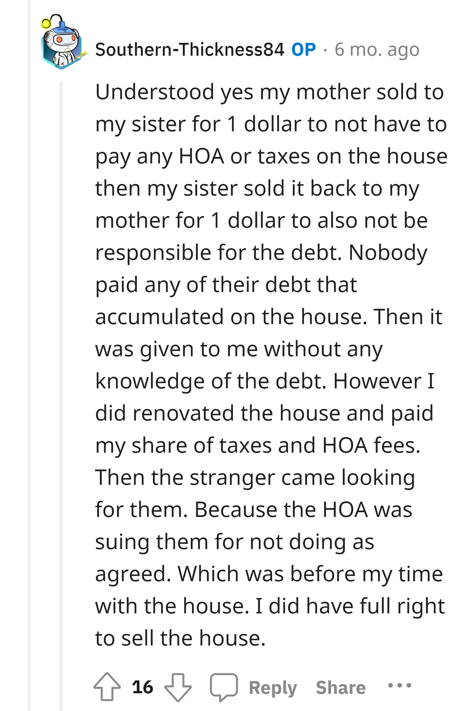 The house was given to the OP without knowledge of the deb