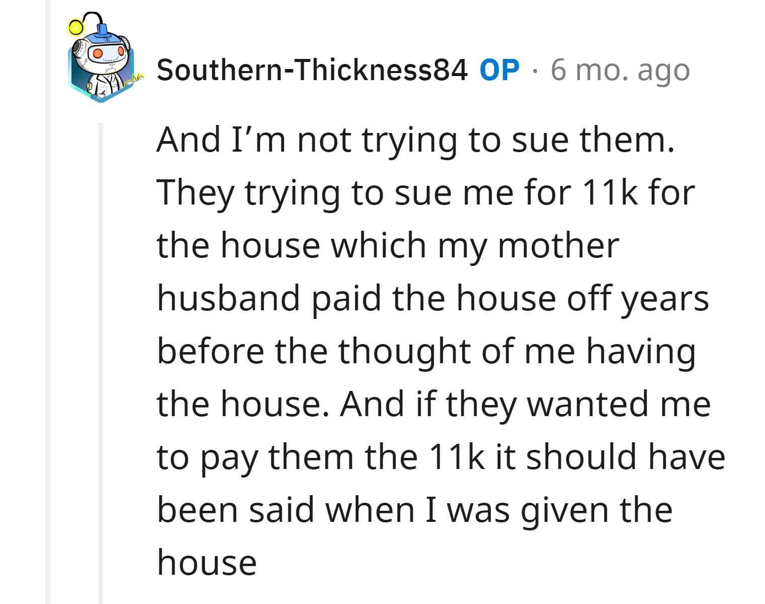 They're not attempting to sue their family; instead, their family is trying to sue them for $11k