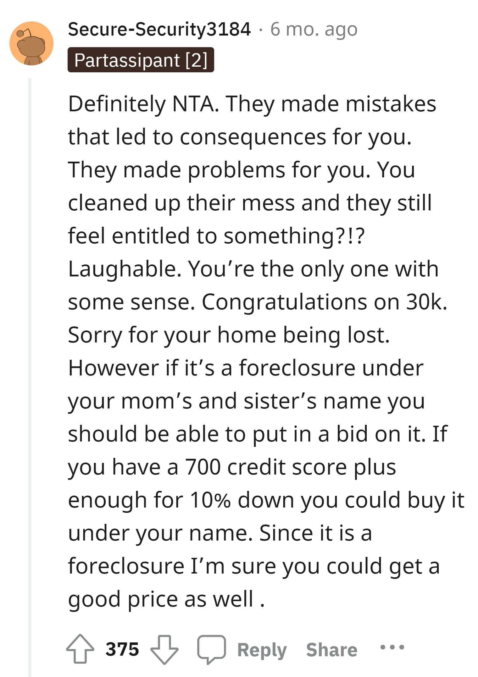 The OP is not in the wrong for keeping the $30k after cleaning up their family's financial mess