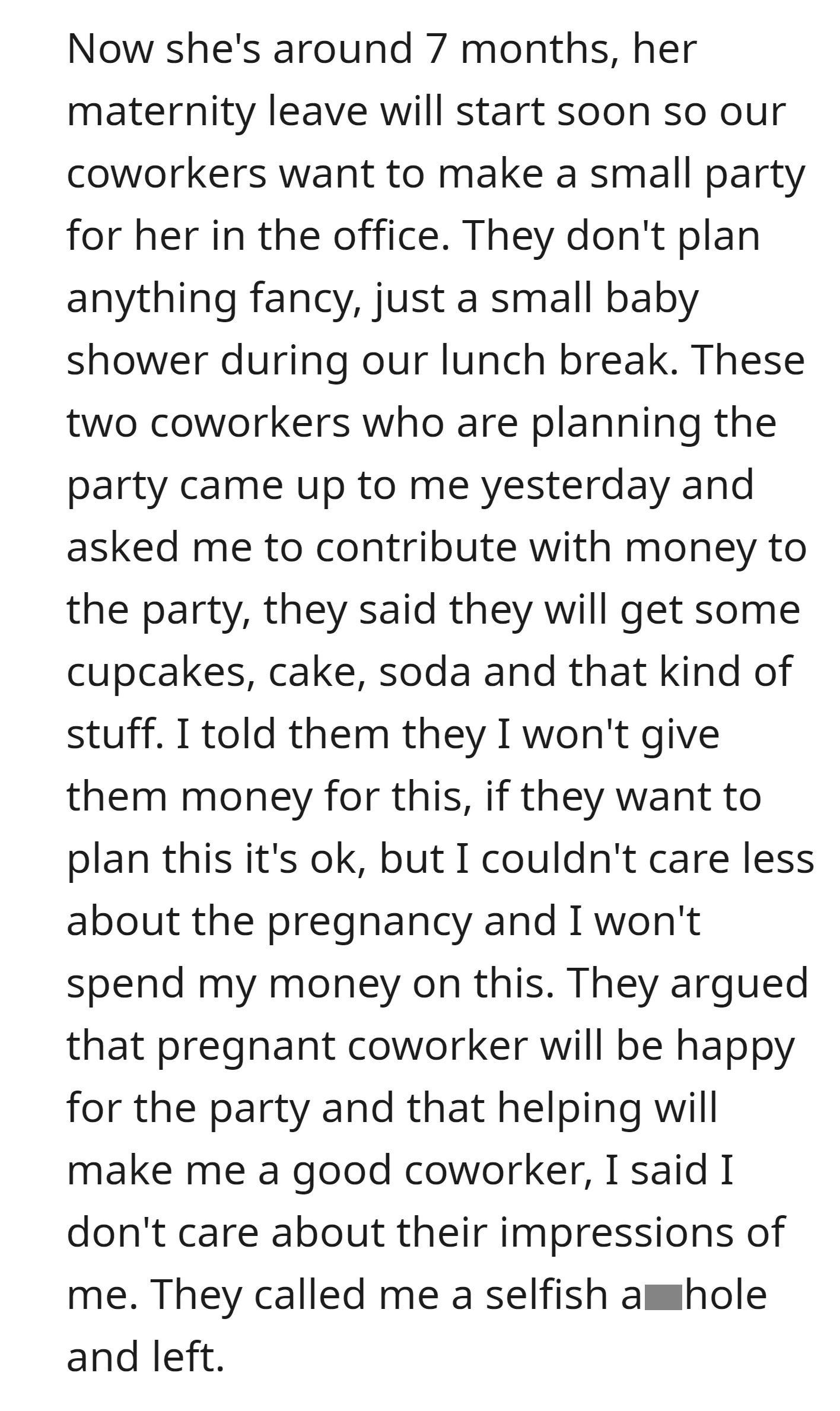 Coworkers planning a small baby shower for a 7-month pregnant colleague