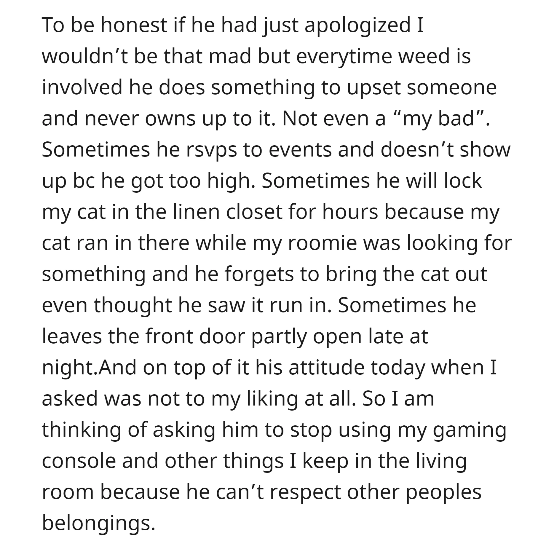 OP contemplates asking her roommate to refrain from using her gaming console and other shared items